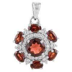 Silvorra 925 Sterling Silver Flower Pendant with Deep Garnet & Sparkling Zircon