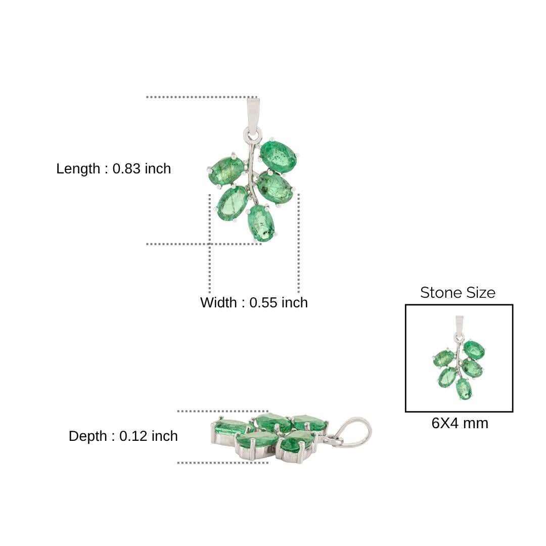 Silvorra 925 Sterling Silber Blattmotiv-Anhänger mit natürlichem Smaragd im Ovalschliff im Angebot 5