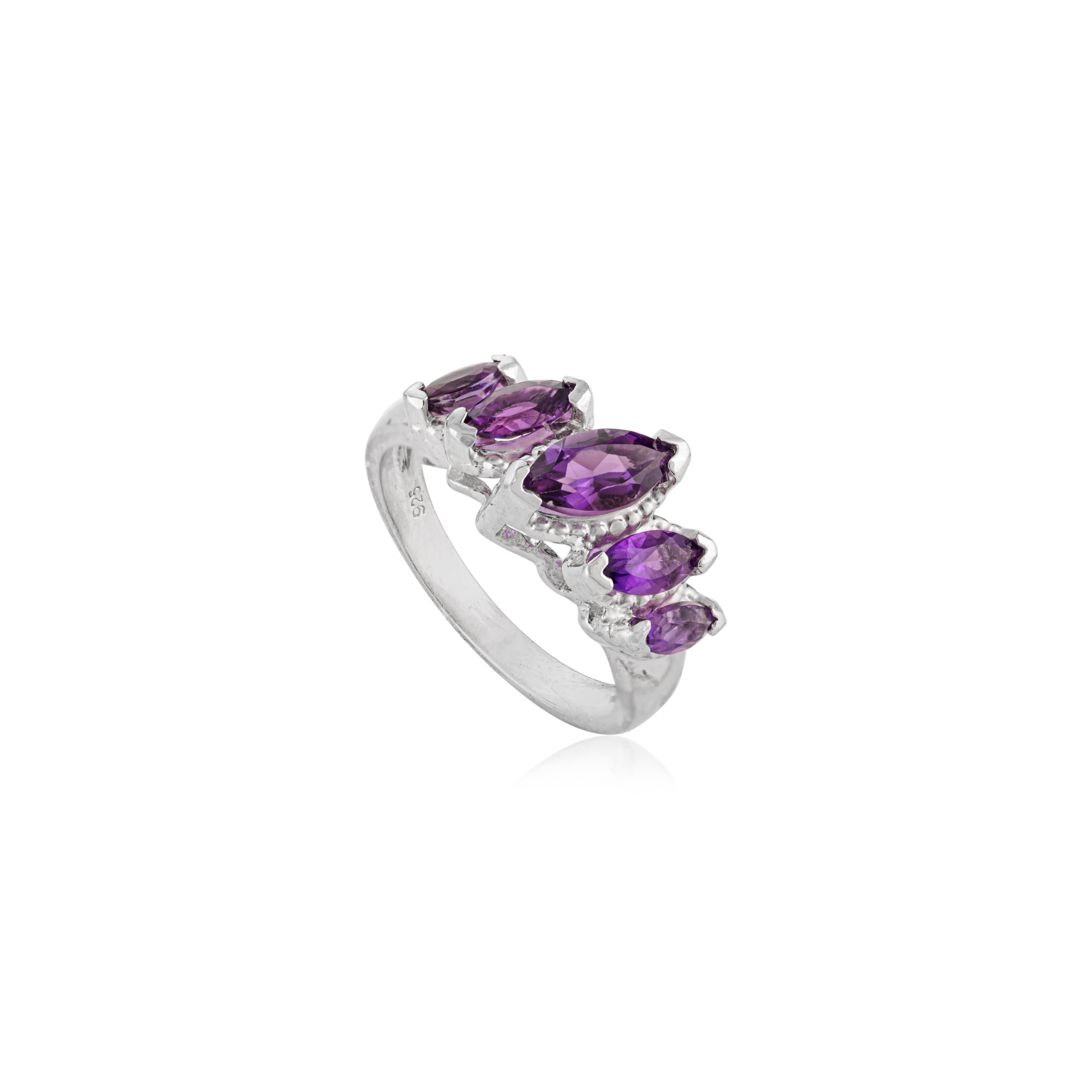 in vendita:  Silvorra 925 Sterling Silver Marquise-Cut Amethyst and White Zircon Band Ring 3
