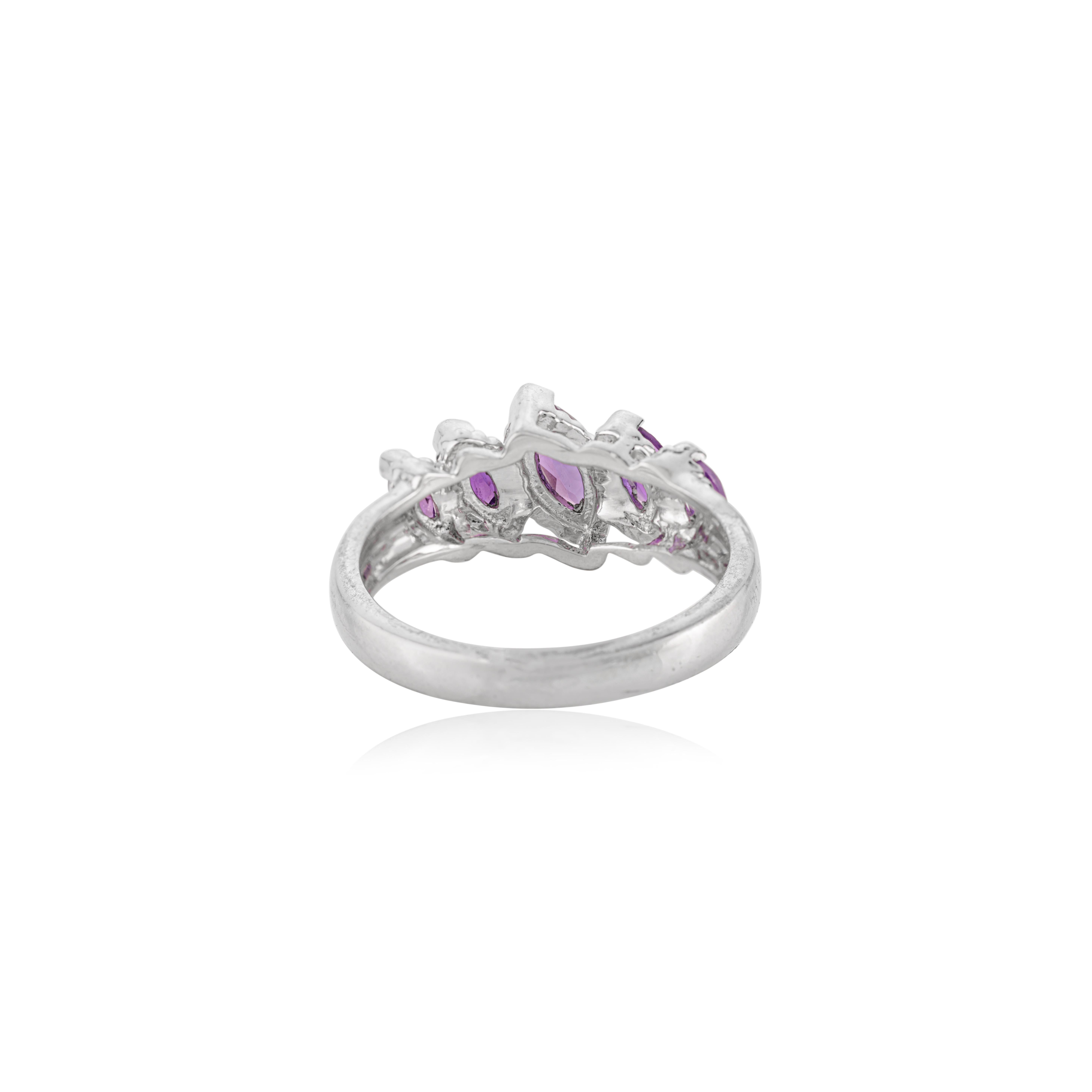 in vendita:  Silvorra 925 Sterling Silver Marquise-Cut Amethyst and White Zircon Band Ring 9