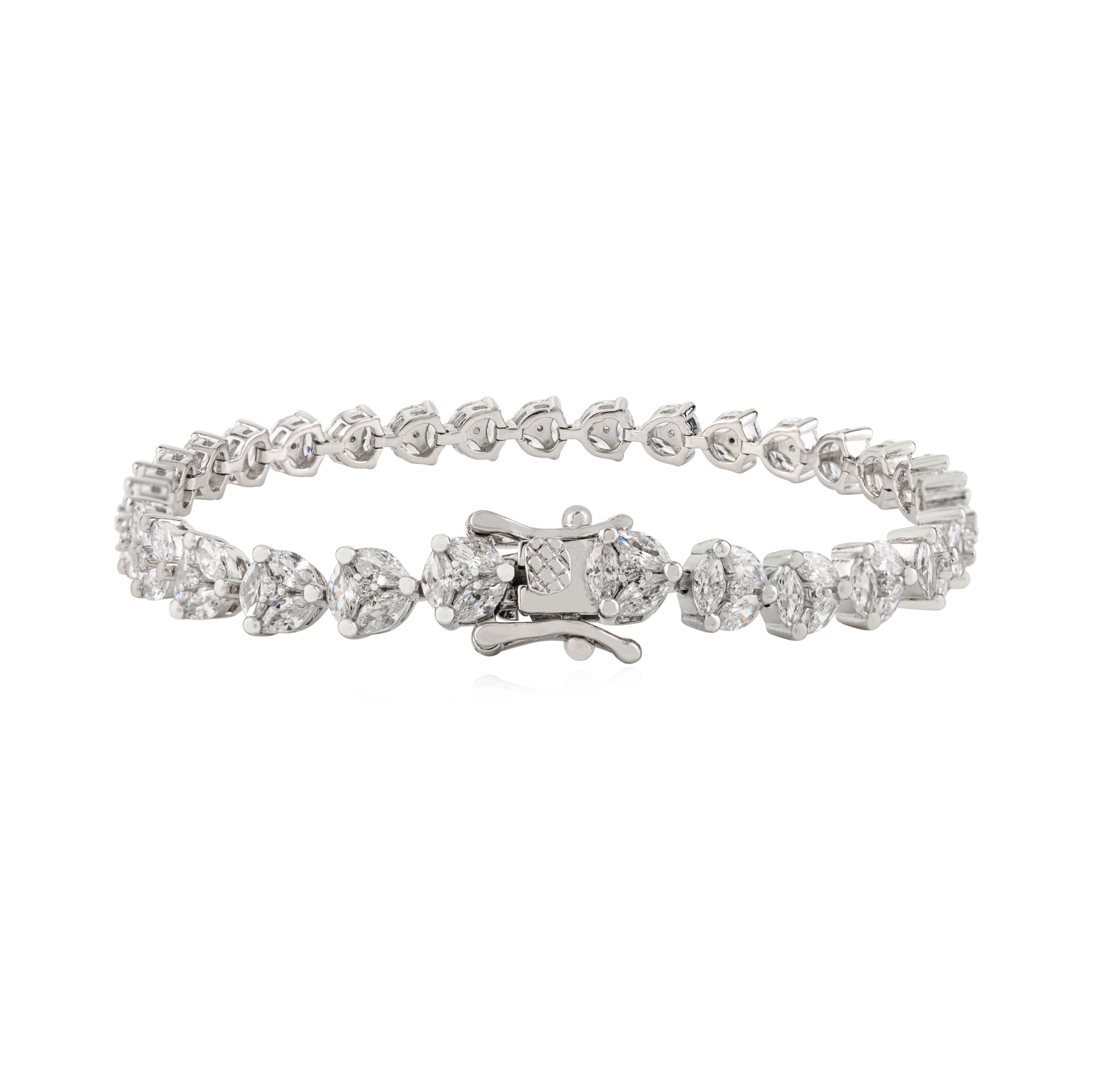 Silvorra Pulsera Tenis Plata de Ley 925 Corte Marquesa Circonita Cúbica Blanca en Nuevo estado para la venta en New York, NY