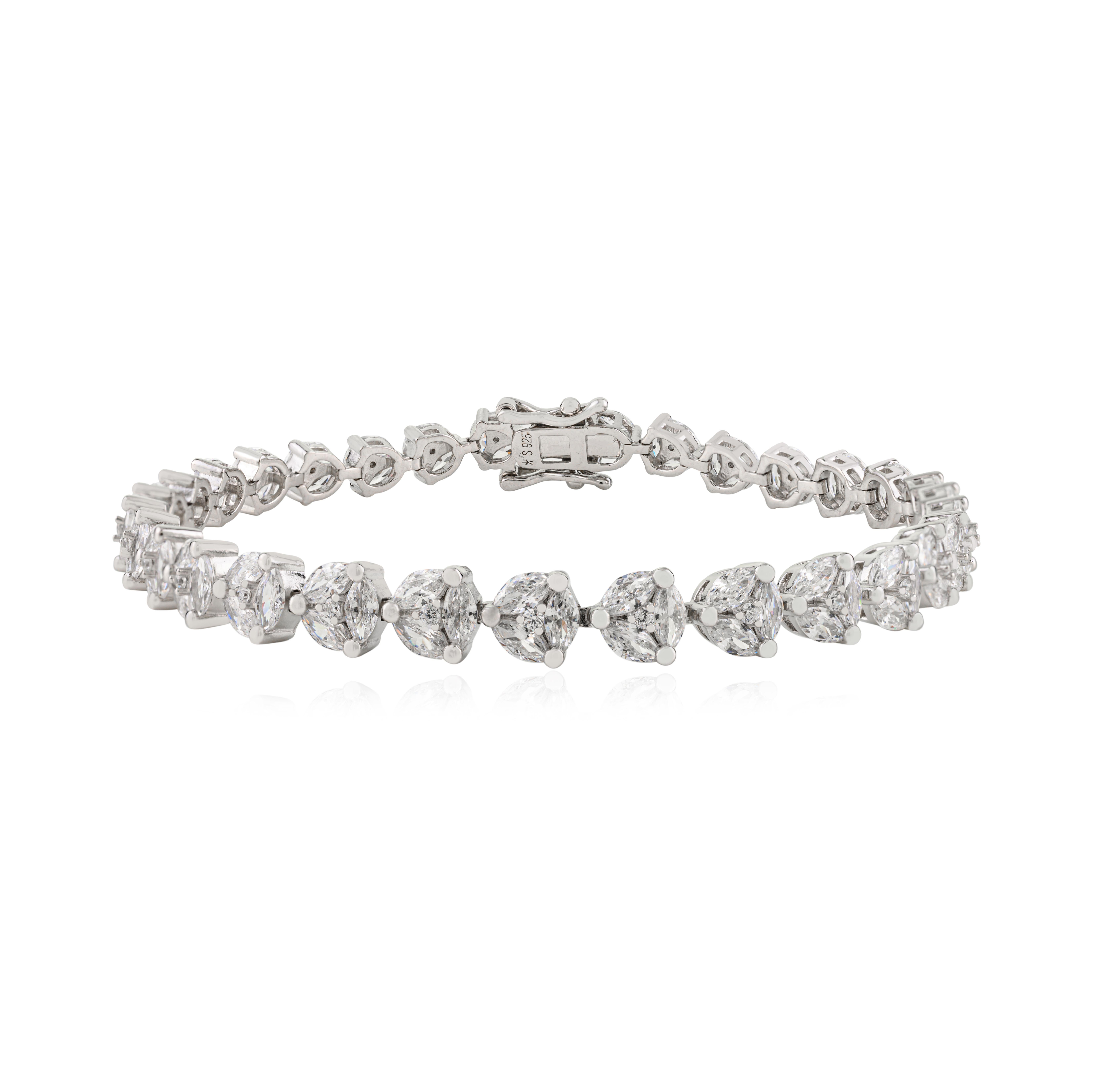 Silvorra Pulsera Tenis Plata de Ley 925 Corte Marquesa Circonita Cúbica Blanca en venta 1