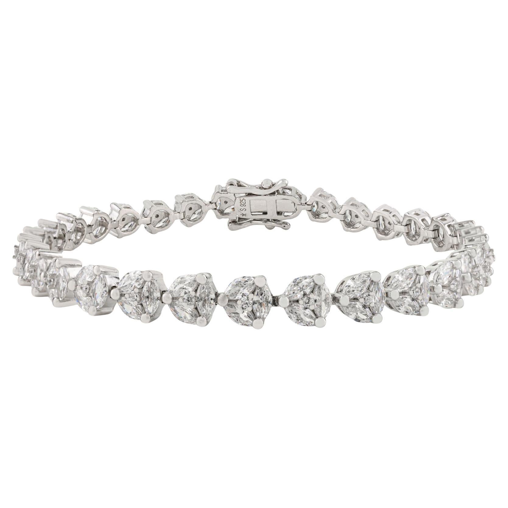 Silvorra 925 Sterling Silber Marquise Schliff Weiß Zirkonia Tennis Armband