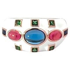 Silvorra 925 Sterling Silver Multi Color CZ Enamel Band Ring in Rose Gold Finish