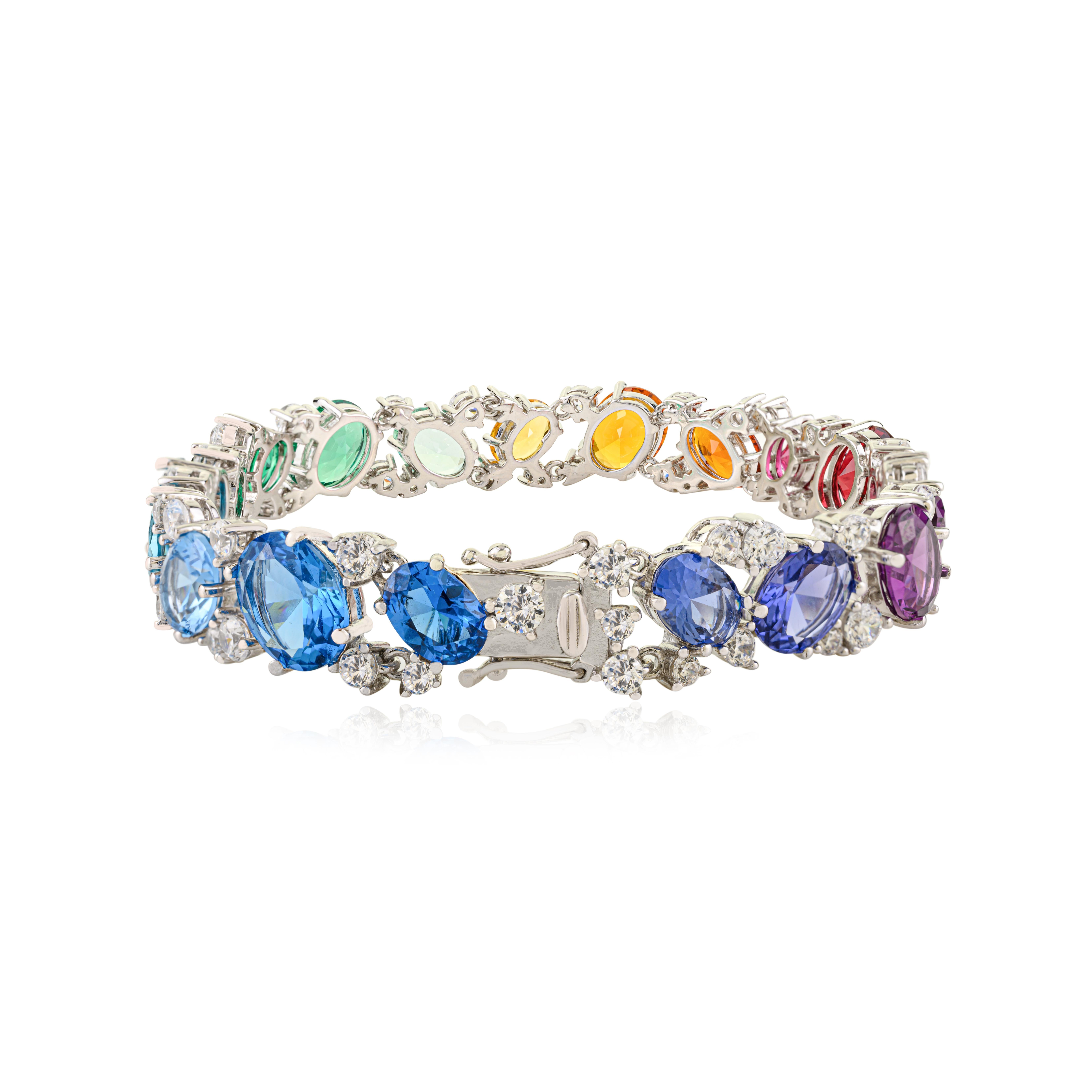Silvorra Pulsera de Tenis de Plata de Ley 925 con Circonitas Cúbicas Multicolor Art Decó en venta