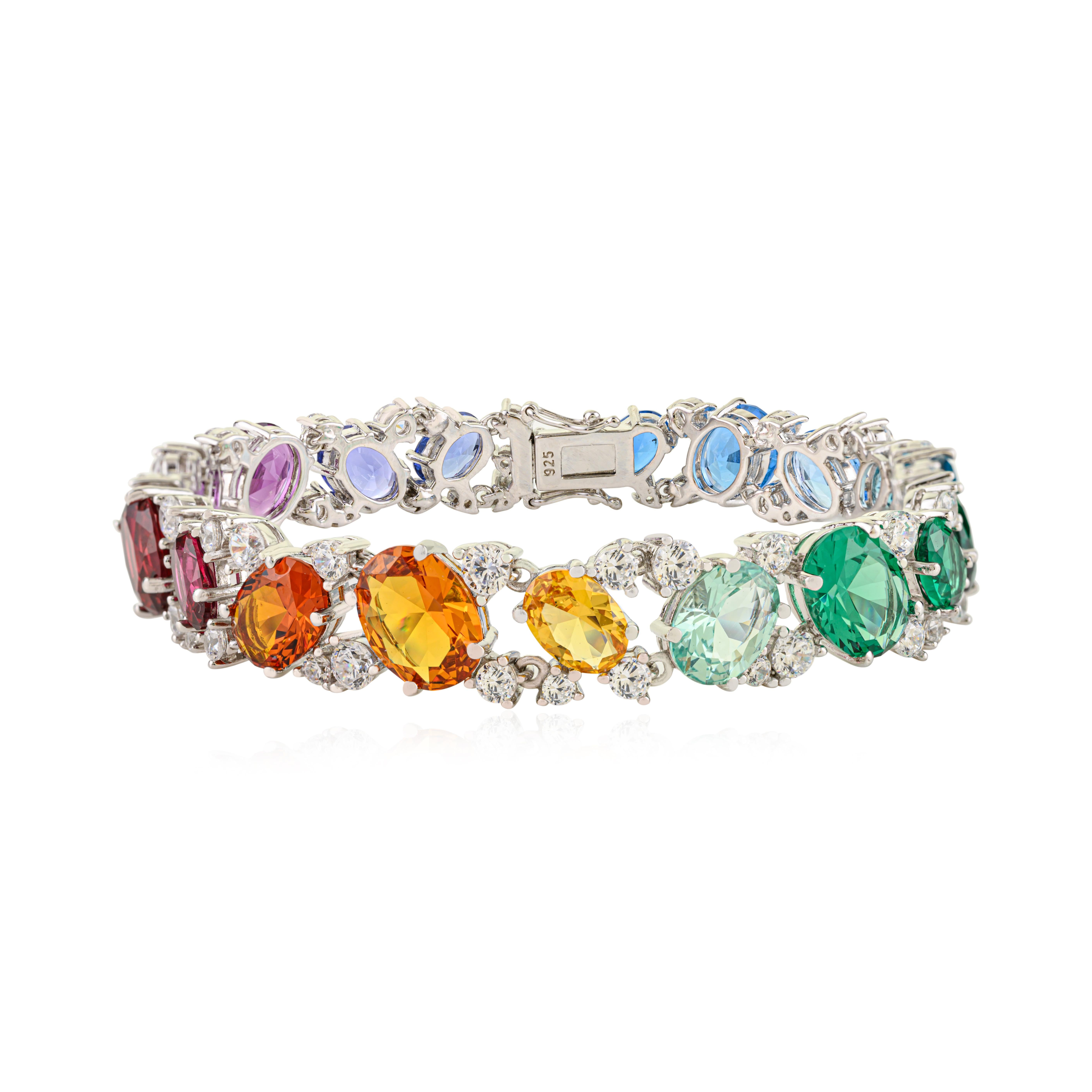 Silvorra Pulsera de Tenis de Plata de Ley 925 con Circonitas Cúbicas Multicolor Corte mixto en venta