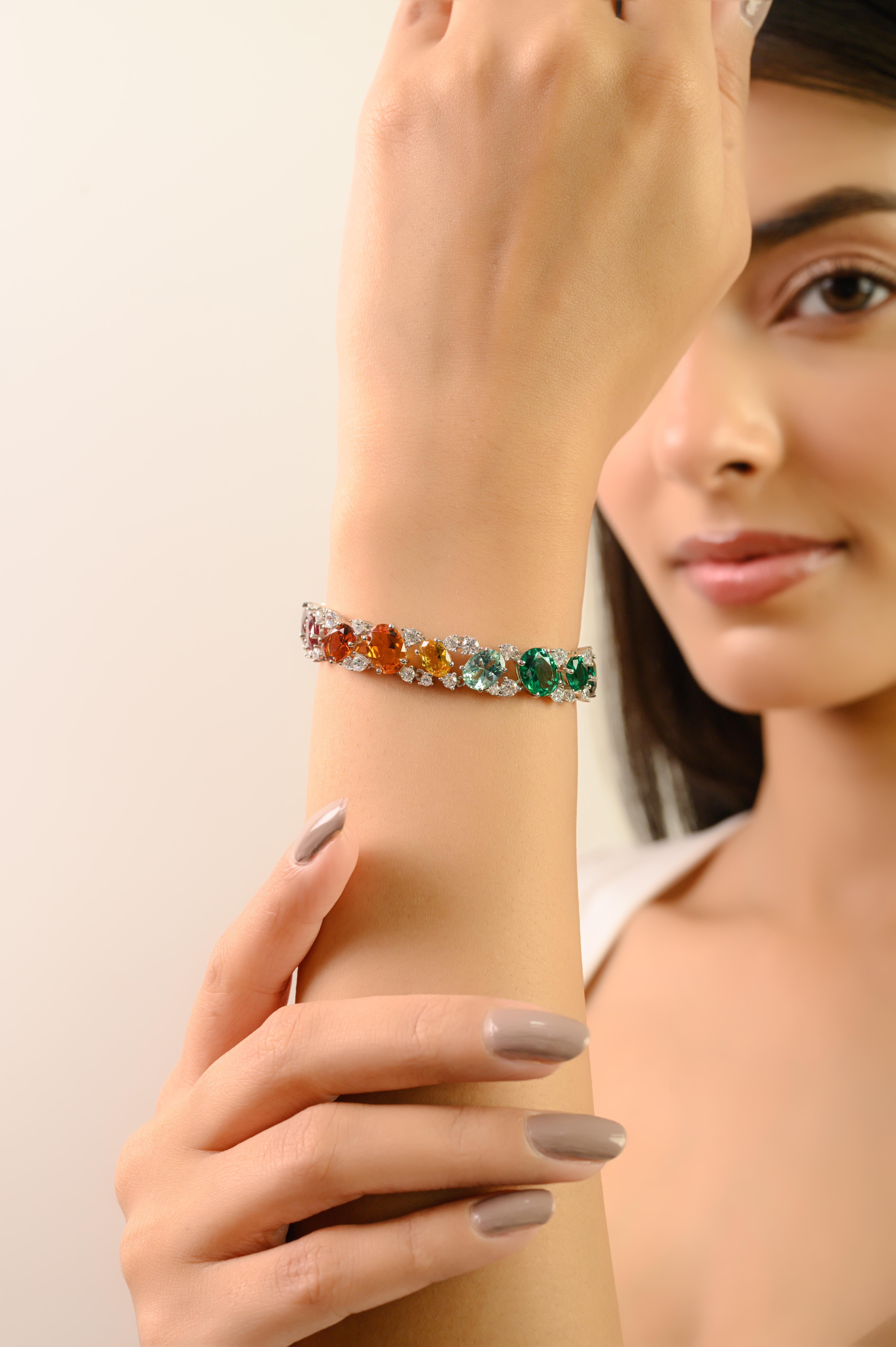 Taglio misto Bracciale tennis con dichiarazione di Silvorra in argento 925 e zirconi multicolore in vendita