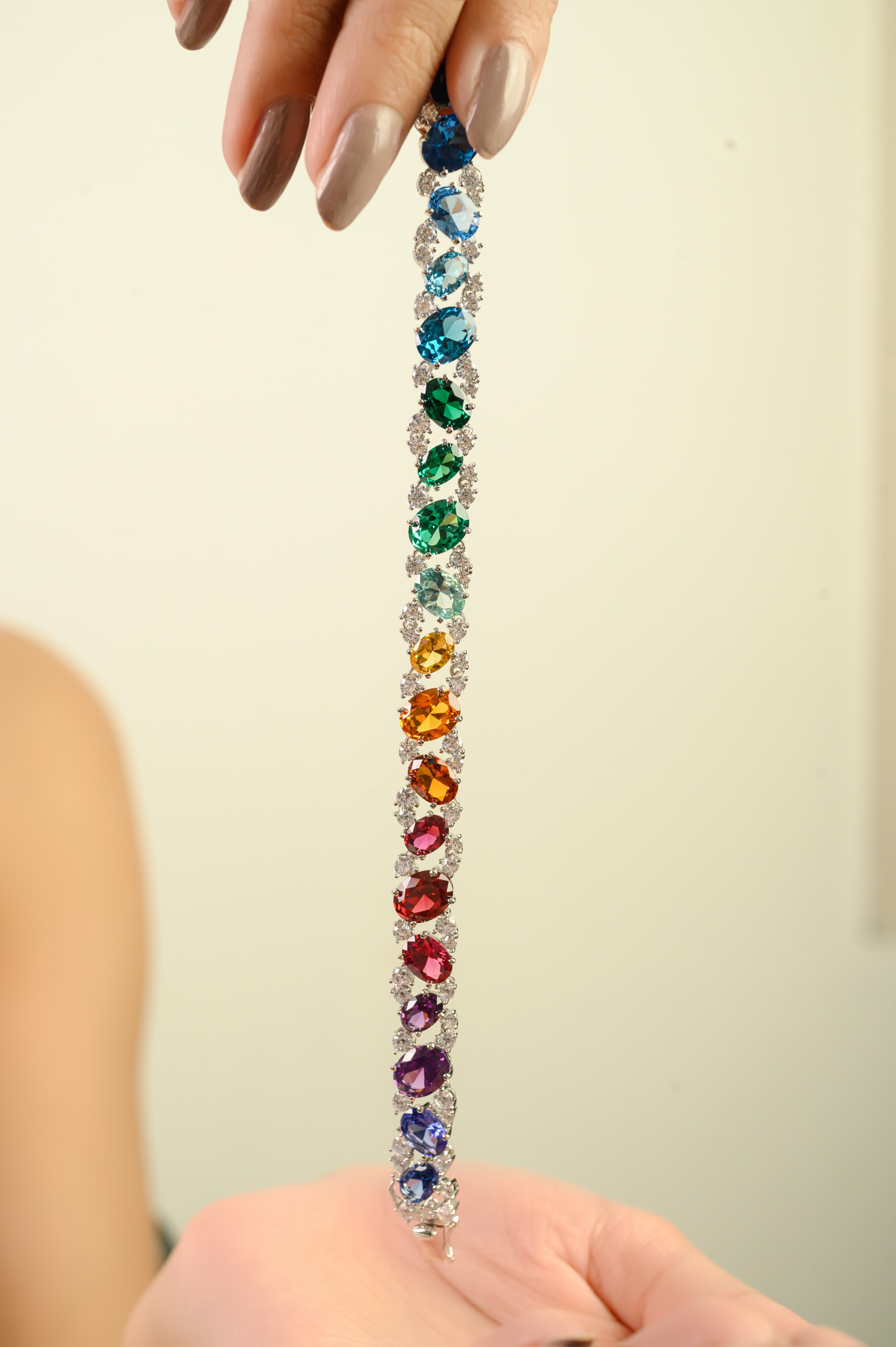 Donna Bracciale tennis con dichiarazione di Silvorra in argento 925 e zirconi multicolore in vendita