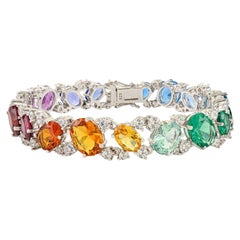 Silvorra 925 Sterling Silver MultiColor Cubic Zirconia Statement Tennis Bracelet