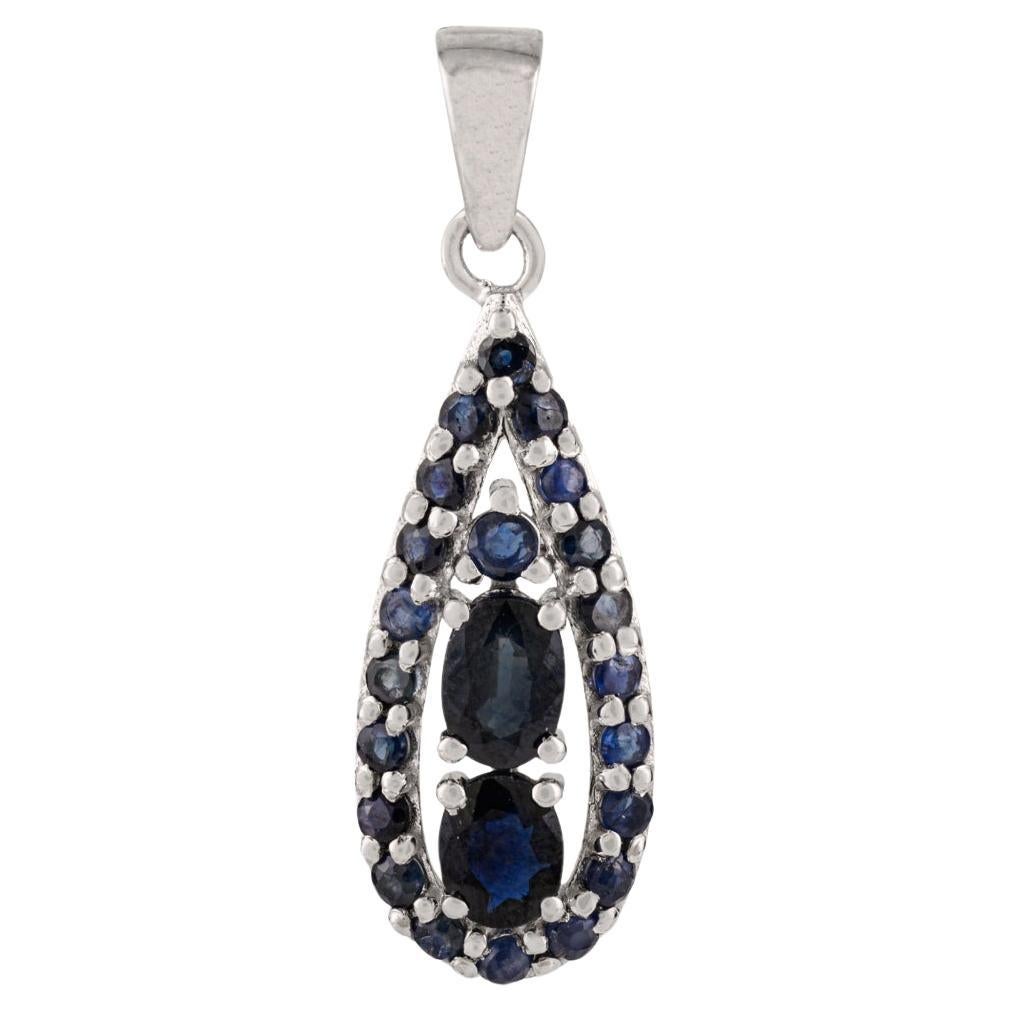 Ciondolo a goccia con zaffiro blu naturale da 3,54 carati di Silvorra in argento 925.