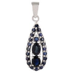 Silvorra 925 Sterling Silver Natural Blue Sapphire 3.54 Ct Pear Teardrop Pendant