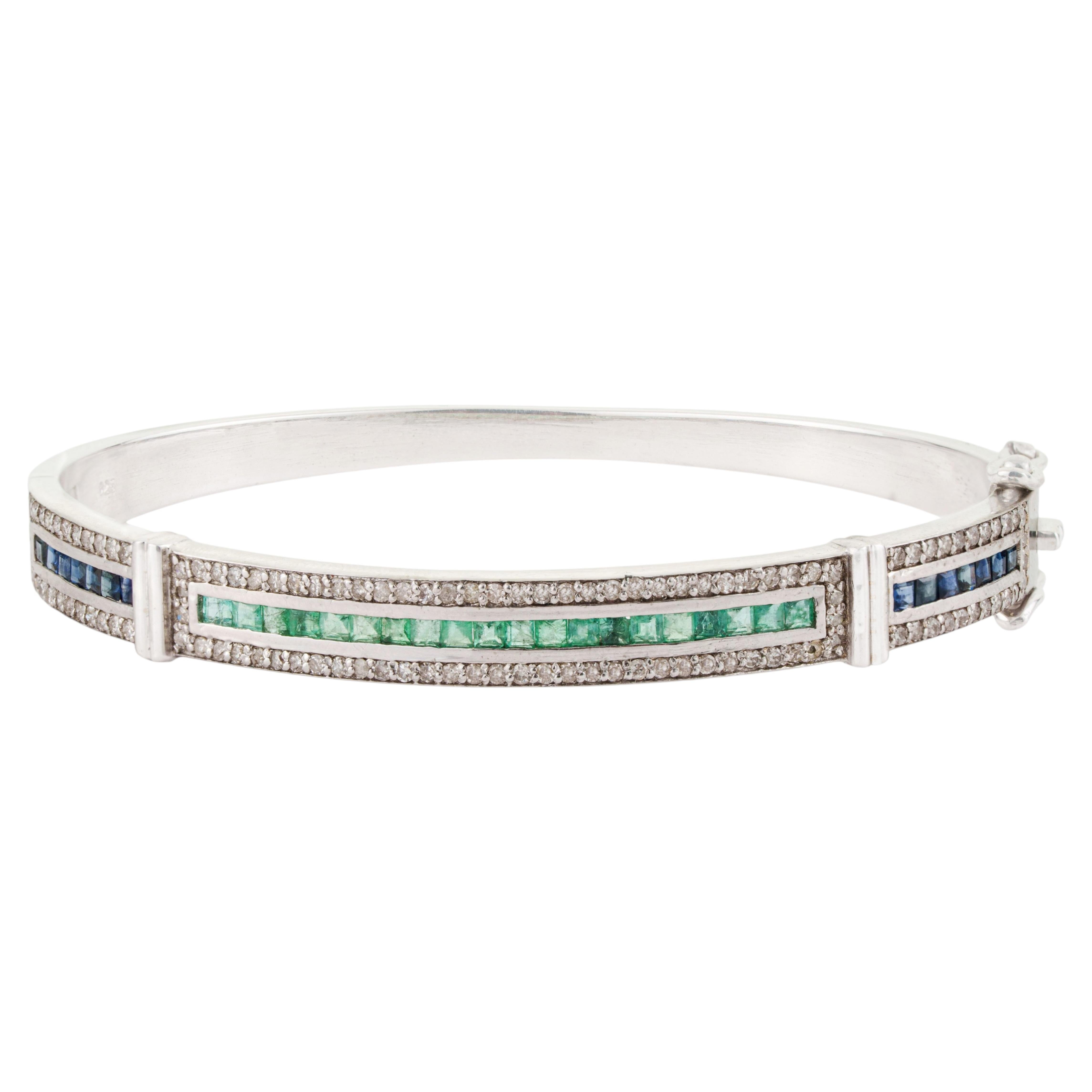 Bracciale con diamanti e smeraldo naturale in argento Sterling 925 Silvorra