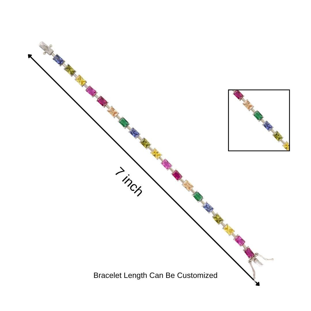 Silvorra 925 Sterling Silver Octagon Cut Rainbow Cubic Zirconia Link Bracelet For Sale 4