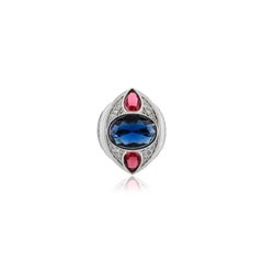 Silvorra 925 Sterling Silver Oval Blue & Pear Red Cubic Zirconia Statement Ring
