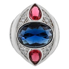 Silvorra 925 Sterling Silver Oval Blue 
Pear Red Cubic Zirconia Statement Ring