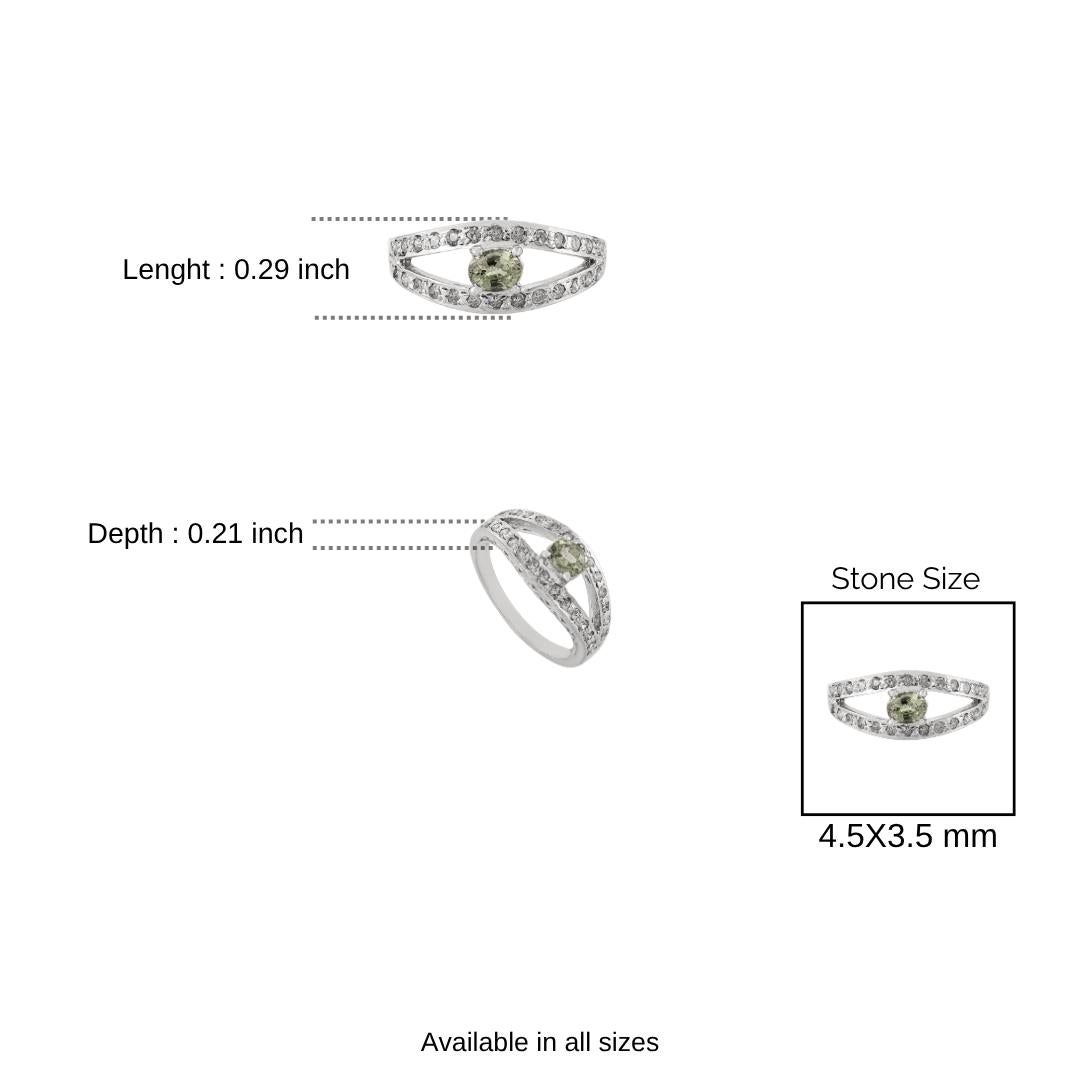 Im Angebot: Silvorra 925 Sterling Silber Oval Cut Grüner Turmalin und Diamant Bnad Ring () 10