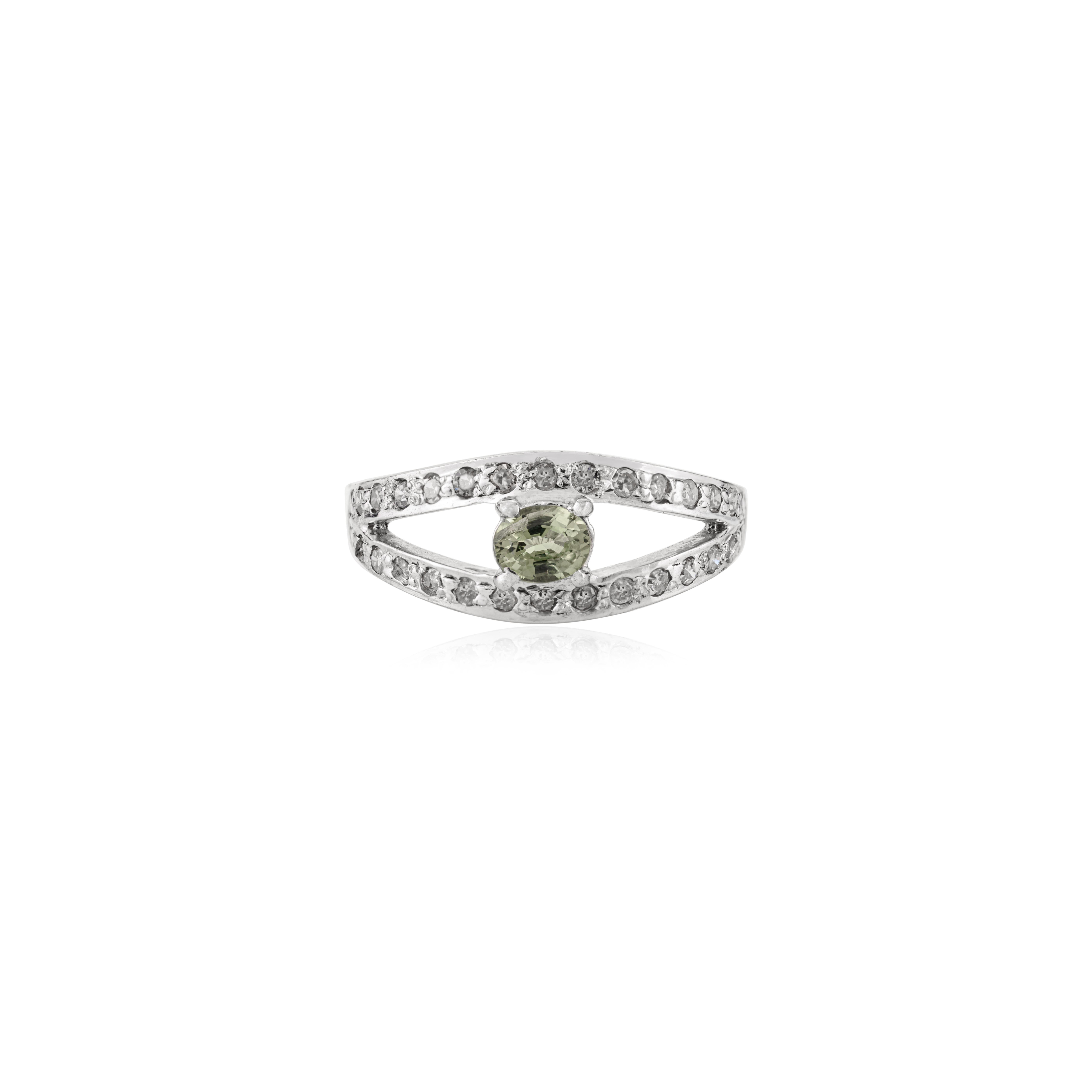 Im Angebot: Silvorra 925 Sterling Silber Oval Cut Grüner Turmalin und Diamant Bnad Ring () 9