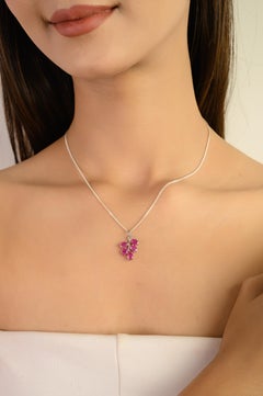 Silvorra 925 Sterling Silver Oval Cut Natural Ruby 2.54 Ct Leaf Cluster Pendant