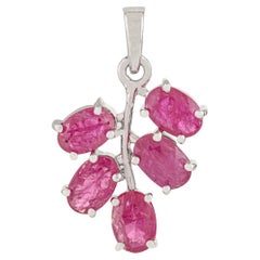 Silvorra 925 Sterling Silver Oval Cut Natural Ruby 2.54 Ct Leaf Cluster Pendant