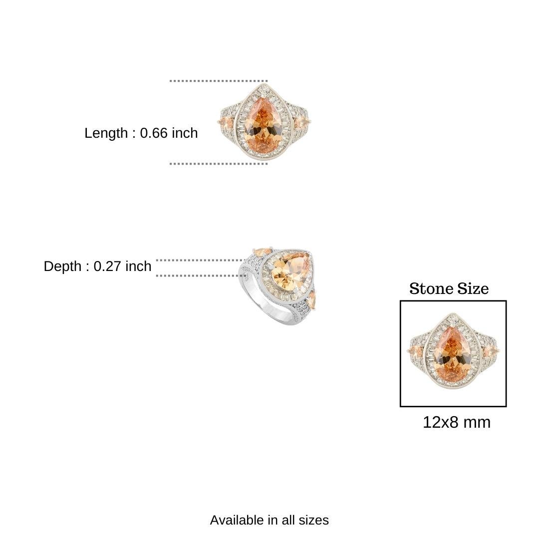 in vendita:  Anello aureola con zirconi bianchi e arancioni a forma di pera in argento Sterling 925 Silvorra 10