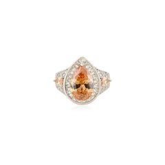 Silvorra 925 Sterling Silver Pear Shaped Orange & White Cubic Zirconia Halo Ring