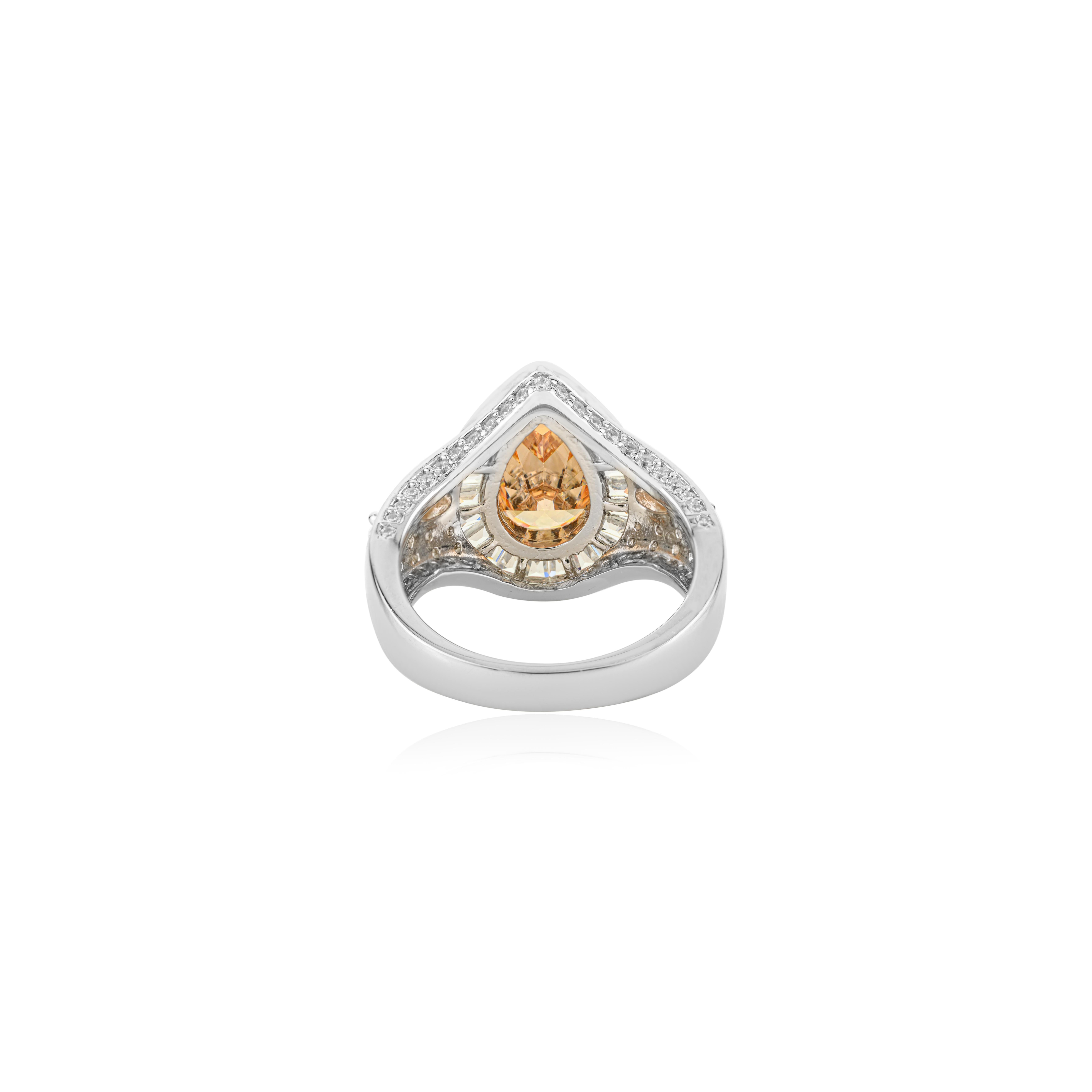 in vendita:  Anello aureola con zirconi bianchi e arancioni a forma di pera in argento Sterling 925 Silvorra 6