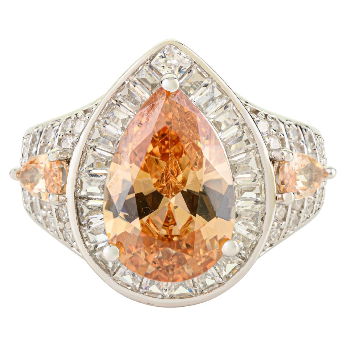 in vendita:  Anello aureola con zirconi bianchi e arancioni a forma di pera in argento Sterling 925 Silvorra