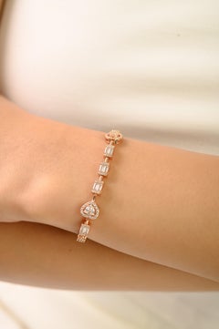 Bracelet de tennis en argent sterling 925 et or rose avec zircon cubique en coupe mixte A Silver