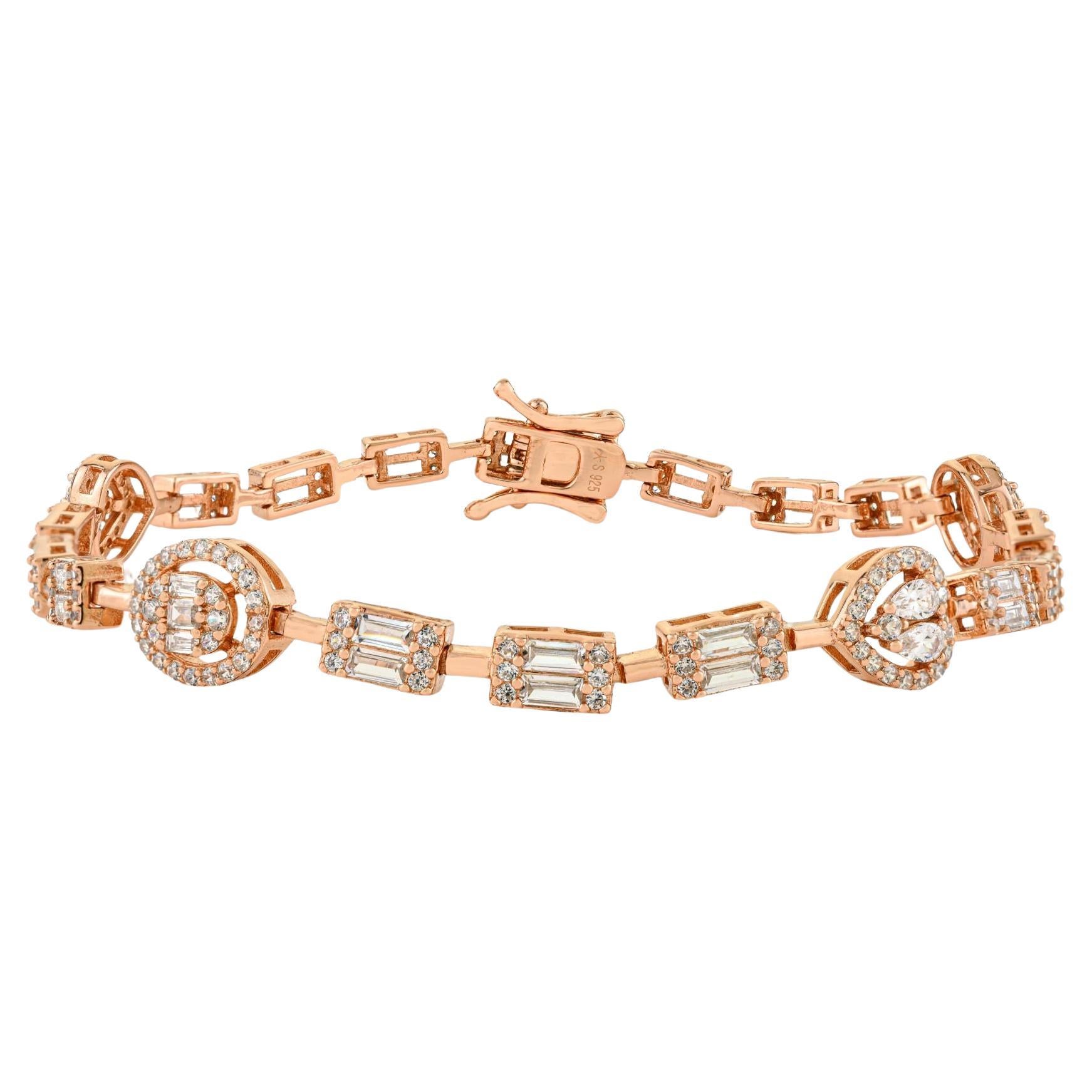 Bracciale tennis Silvorra in argento 925 e oro rosa a taglio misto con zirconia cubica
