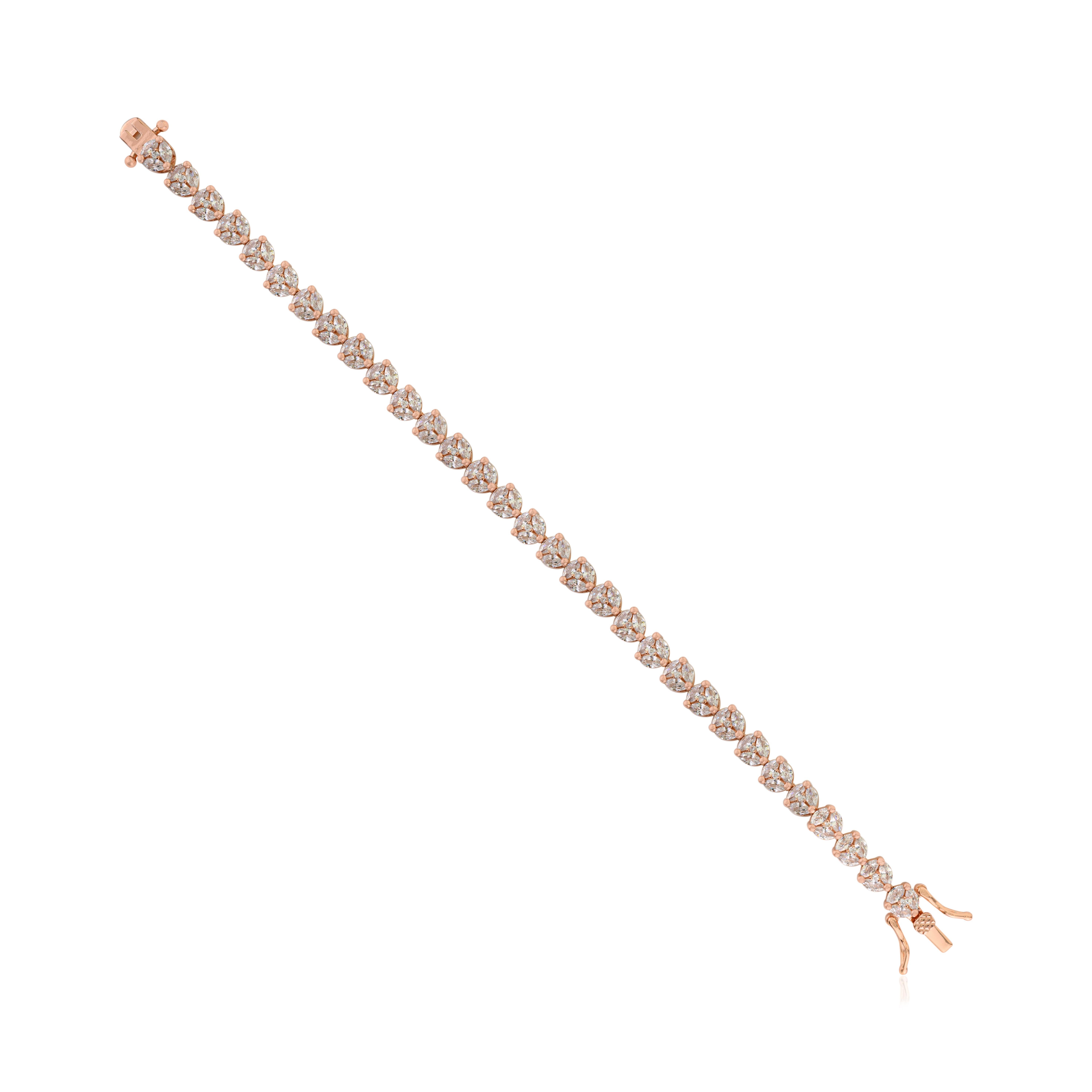 Moderno Bracciale tennis Silvorra in argento 925 e oro rosa con CZ marquise bianche in vendita