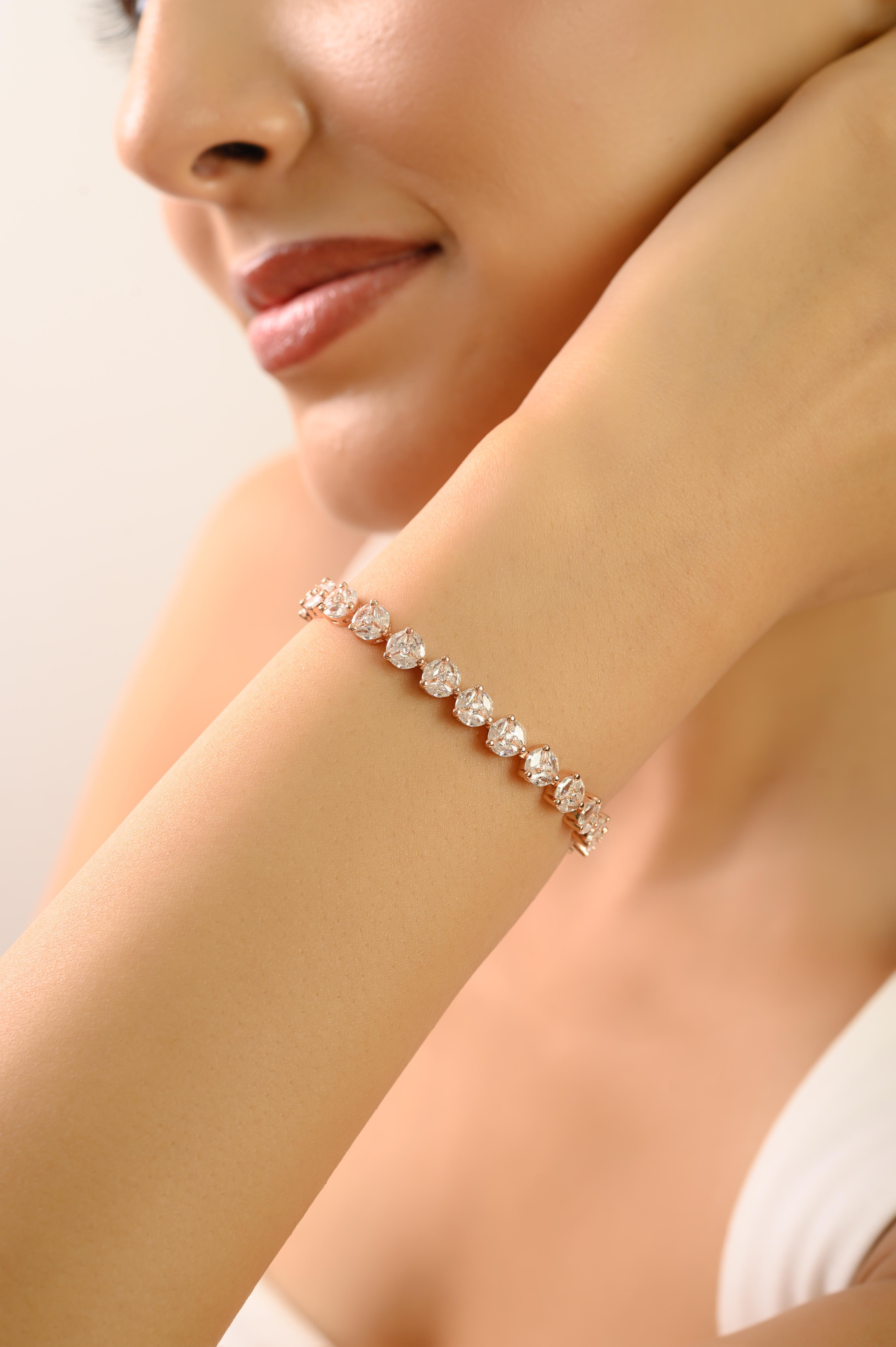 Taglio misto Bracciale tennis Silvorra in argento 925 e oro rosa con CZ marquise bianche in vendita