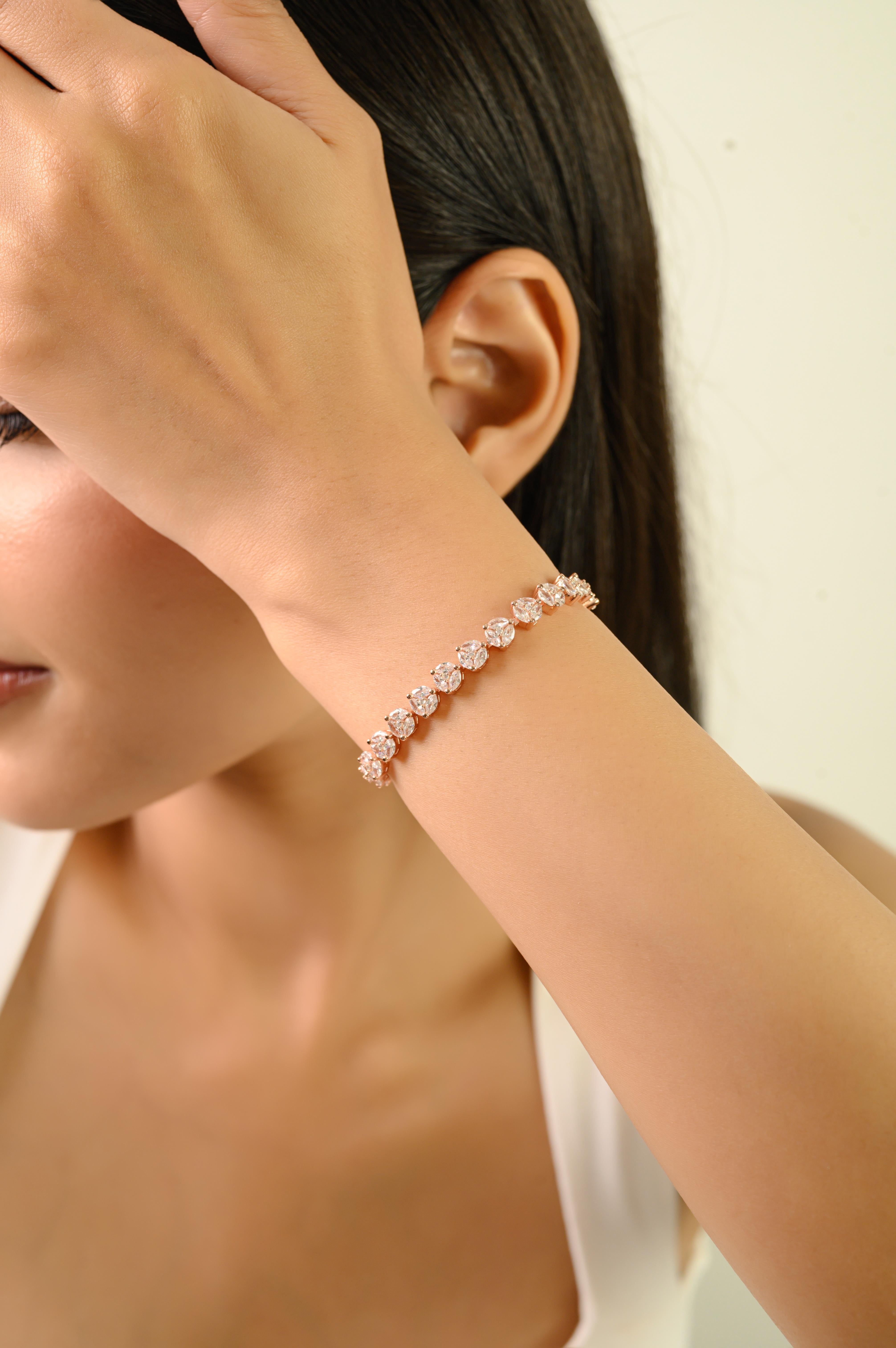 Donna Bracciale tennis Silvorra in argento 925 e oro rosa con CZ marquise bianche in vendita