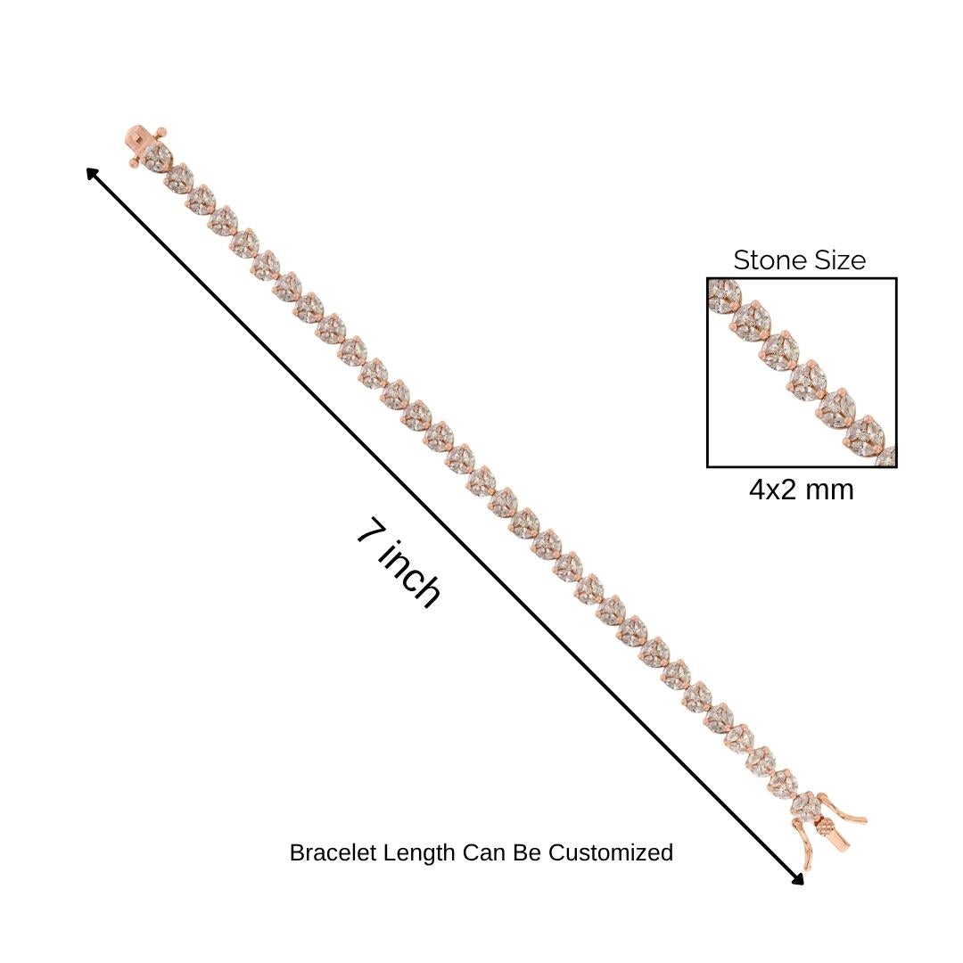 Bracciale tennis Silvorra in argento 925 e oro rosa con CZ marquise bianche in vendita 3