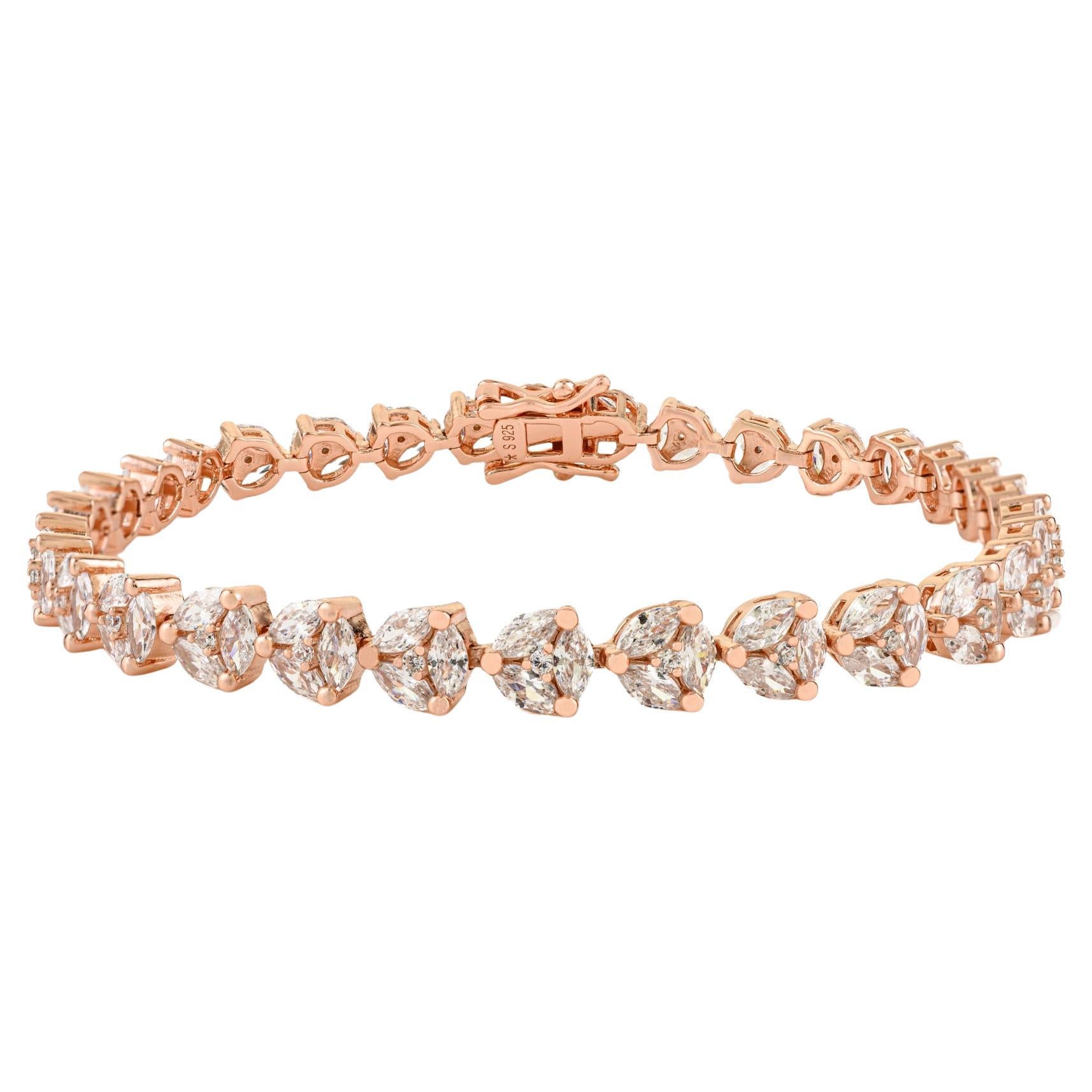 Bracciale tennis Silvorra in argento 925 e oro rosa con CZ marquise bianche