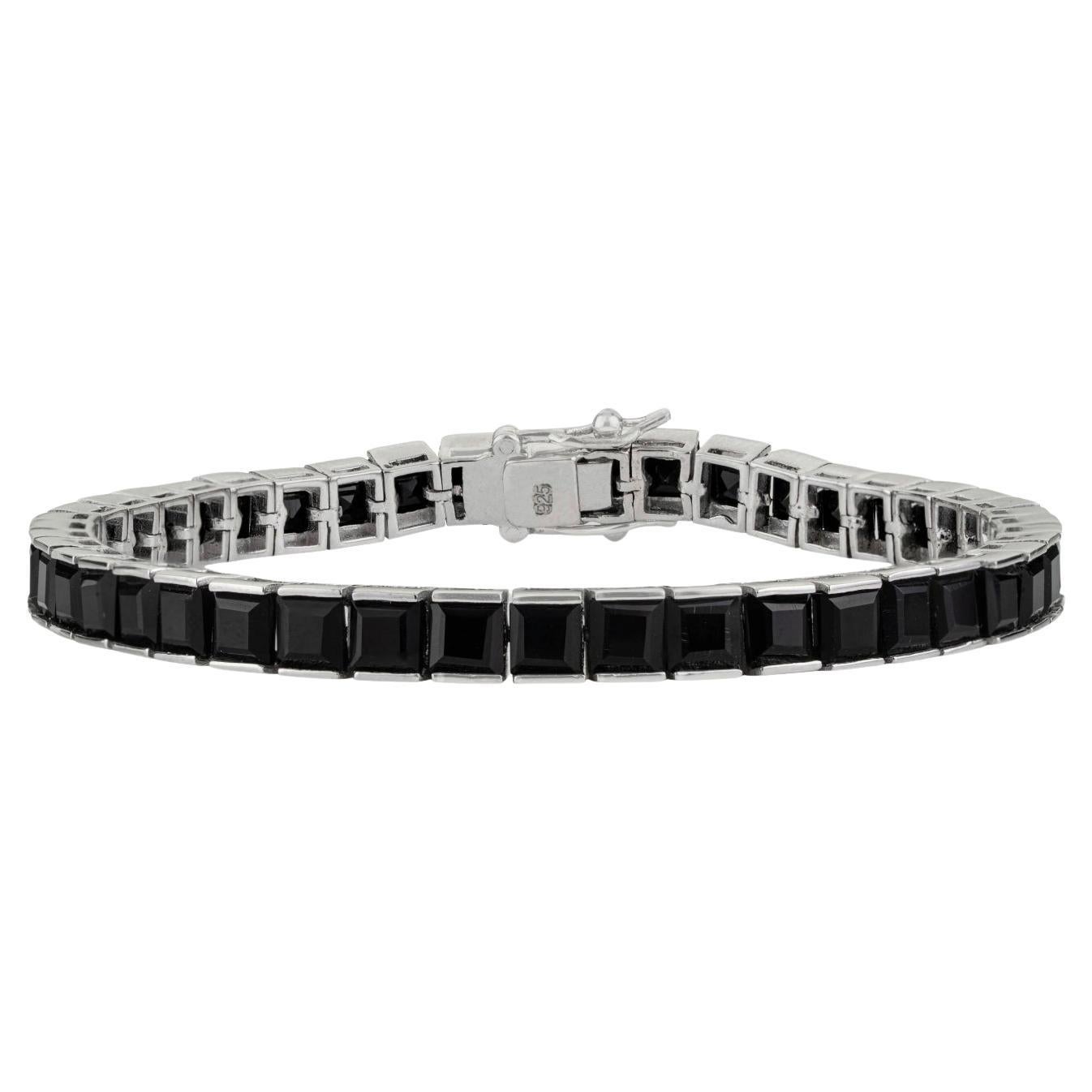 Silvorra 925 Sterling Silver Sleek Square-Cut Black Onyx Tennis Bracelet for Her
