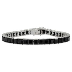 Silvorra 925 Sterling Silver Sleek Square-Cut Black Onyx Tennis Bracelet for Her