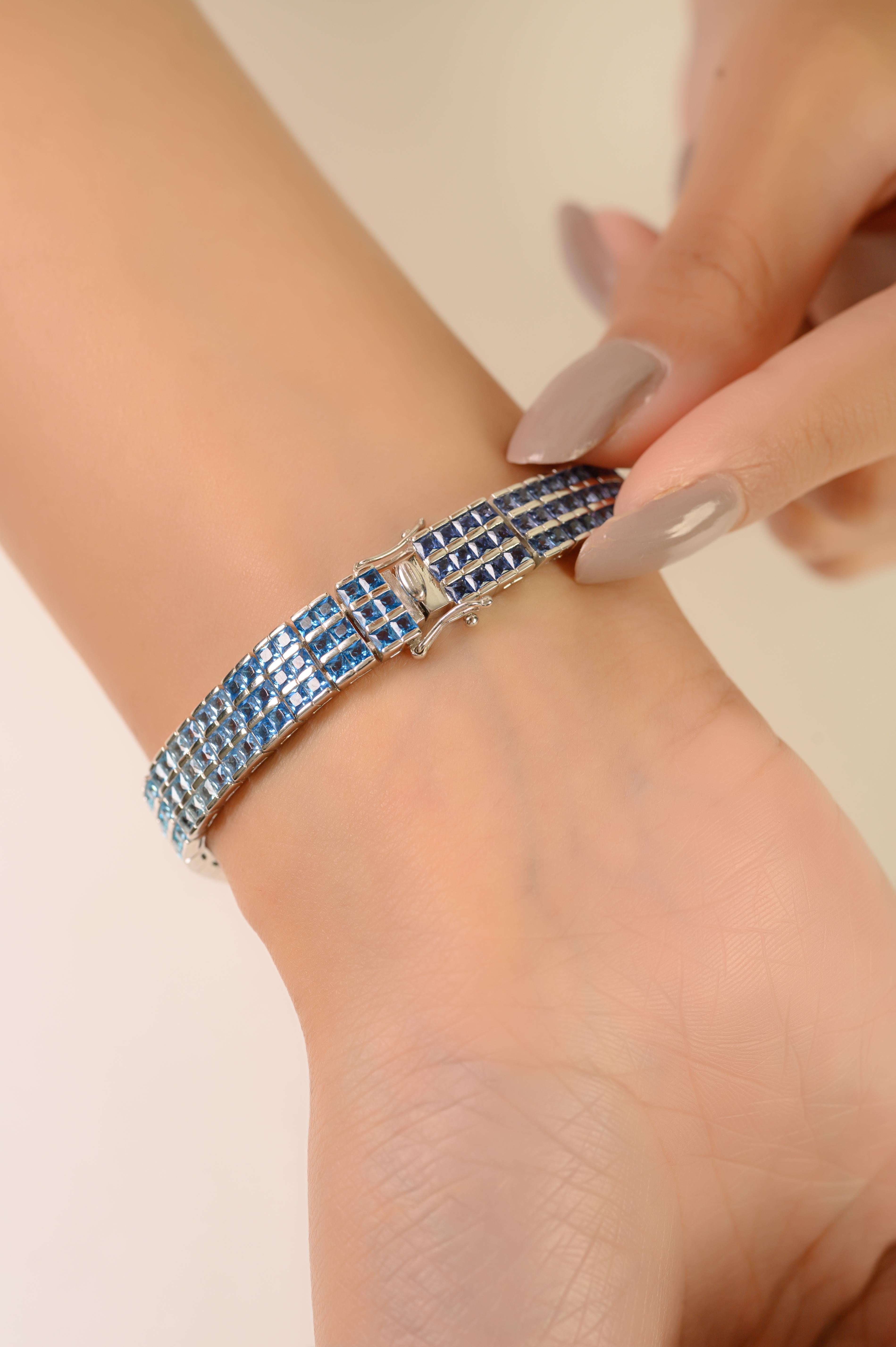 De las mujeres Silvorra Plata de Ley 925 Pulsera de tenis de tres filas de circonitas cúbicas multicolor en venta