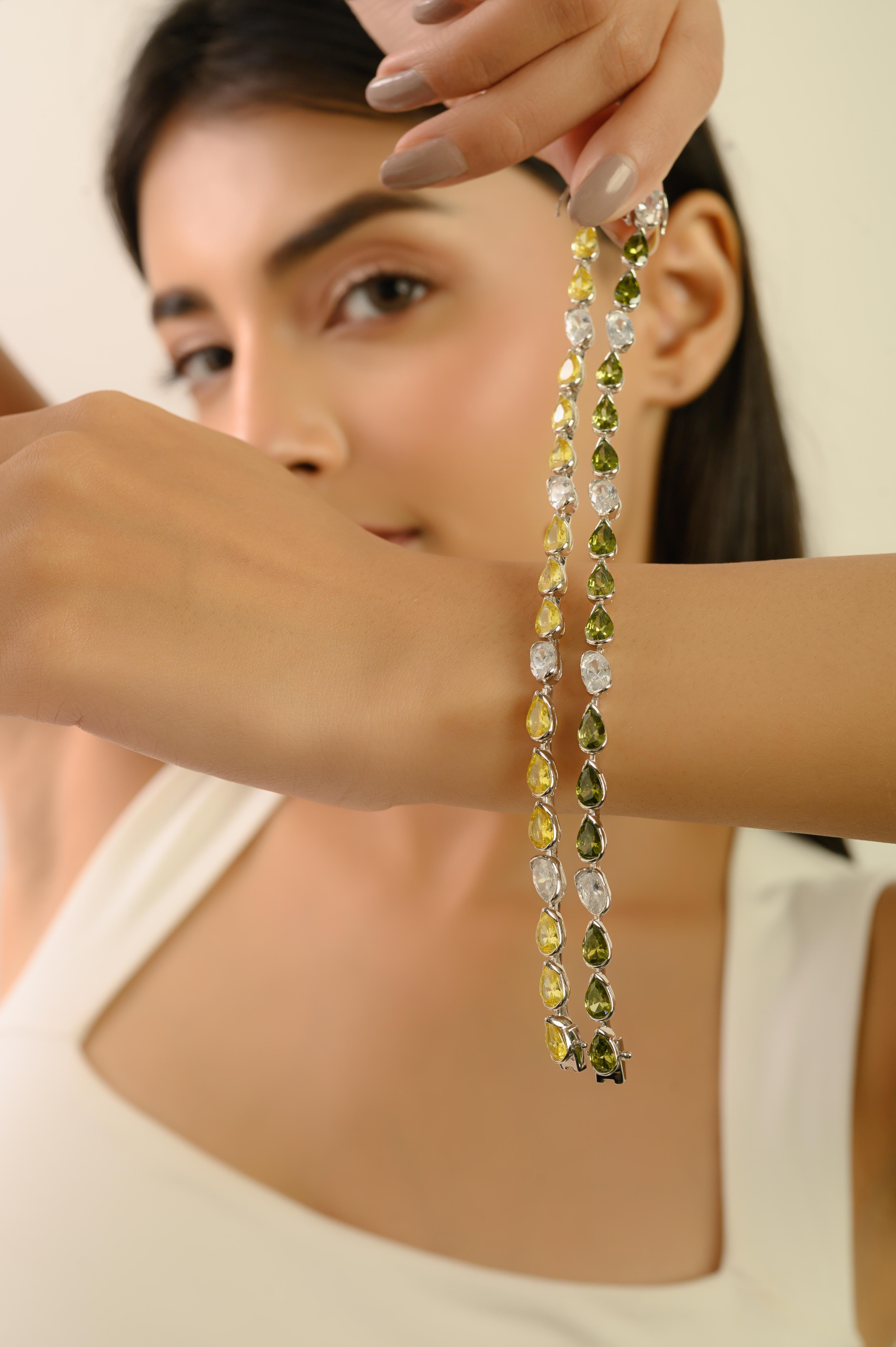 Bracciale Tennis Silvorra 925 in argento sterling bicolore verde e bianco con zircone cubico in vendita 4