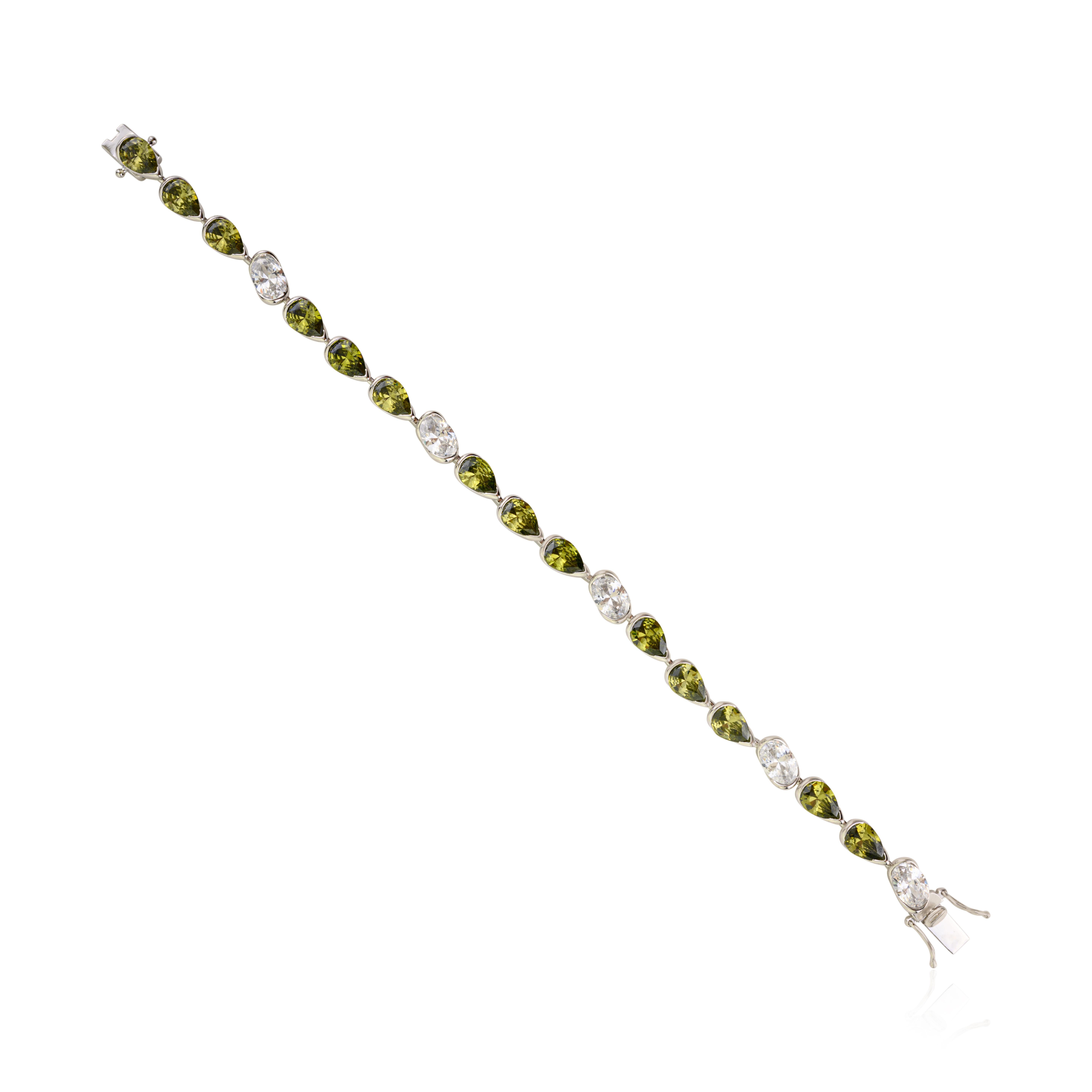 Art Déco Bracciale Tennis Silvorra 925 in argento sterling bicolore verde e bianco con zircone cubico in vendita