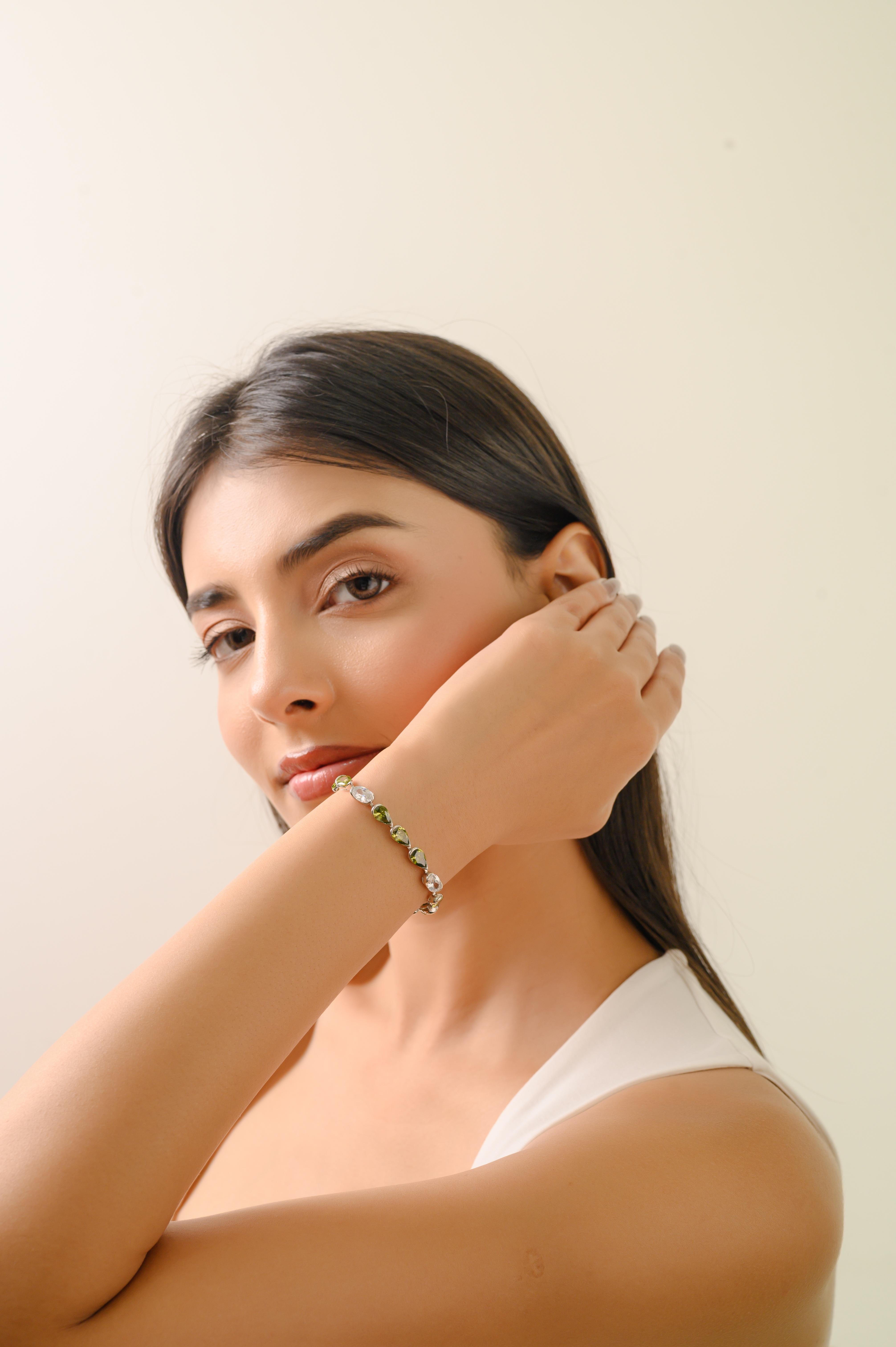 Donna Bracciale Tennis Silvorra 925 in argento sterling bicolore verde e bianco con zircone cubico in vendita