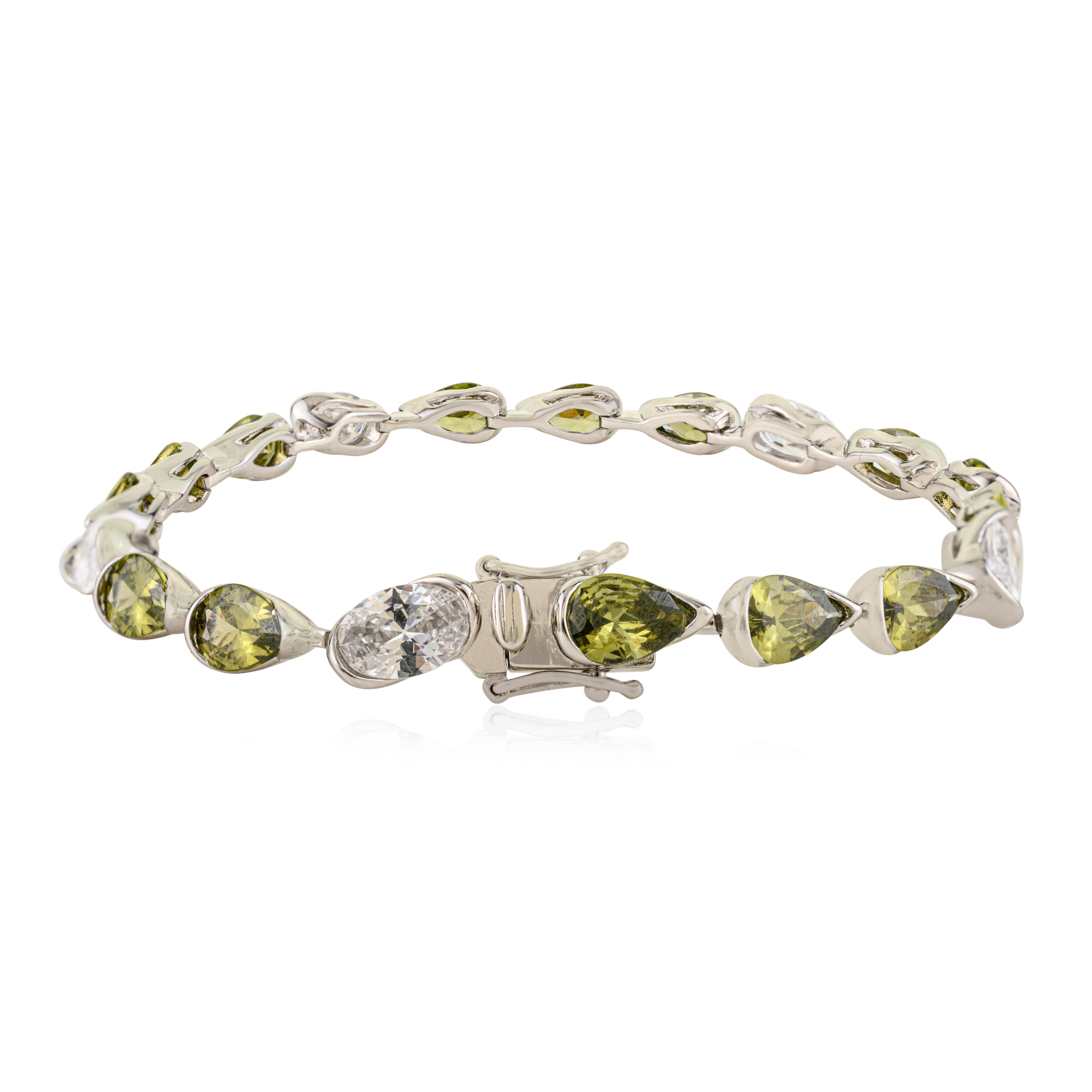 Bracciale Tennis Silvorra 925 in argento sterling bicolore verde e bianco con zircone cubico in vendita 1