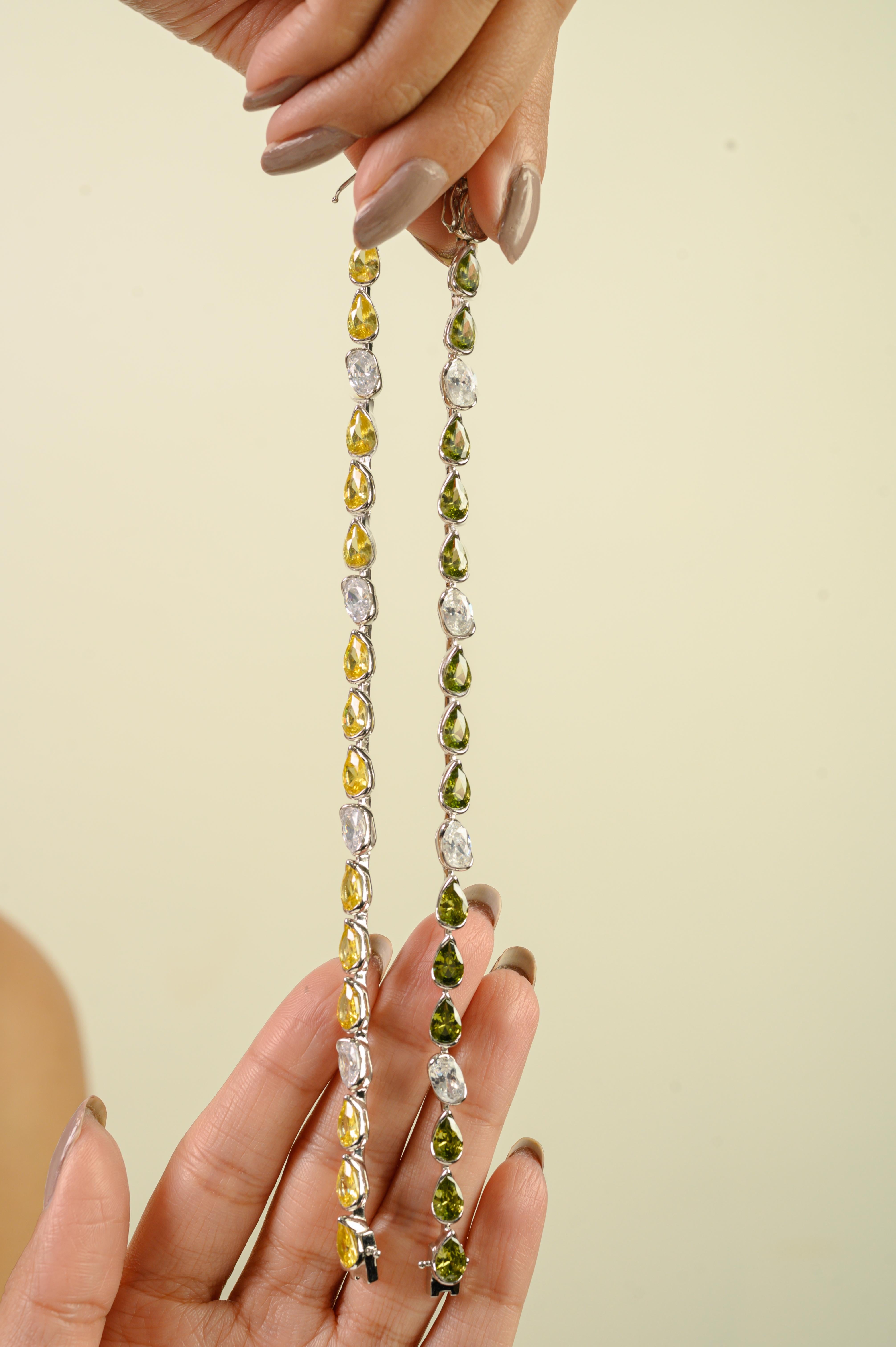 Bracciale Tennis Silvorra 925 in argento sterling bicolore verde e bianco con zircone cubico in vendita 3