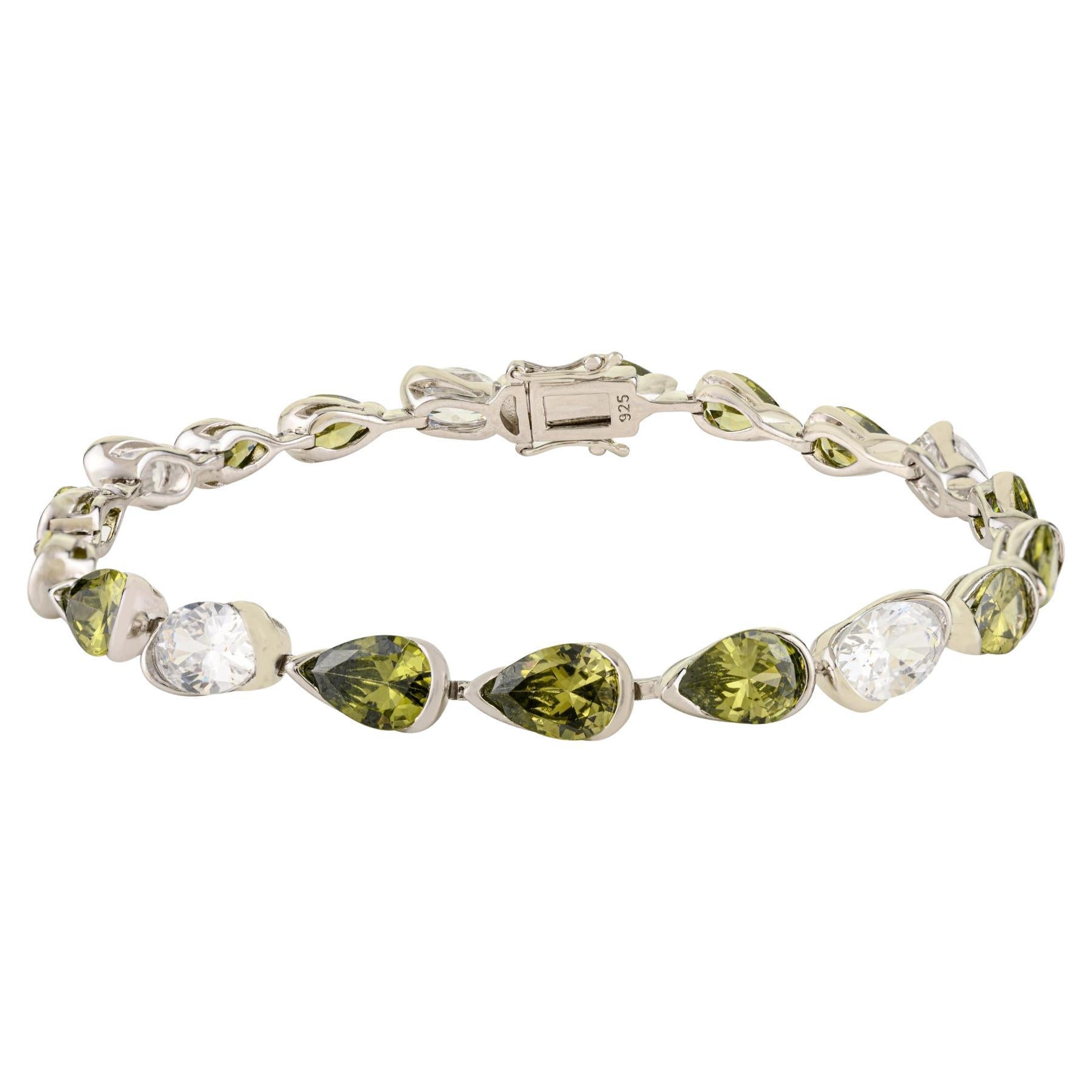 Bracciale Tennis Silvorra 925 in argento sterling bicolore verde e bianco con zircone cubico