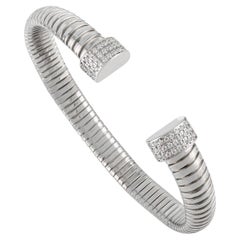 Silvorra 925 Sterling Silver White Cubic Zirconia Coiled Open Cuff Bracelet