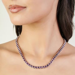 Silvorra 925 Sterling Timeless Bezel Set Amethyst Station Link Necklace for Gift