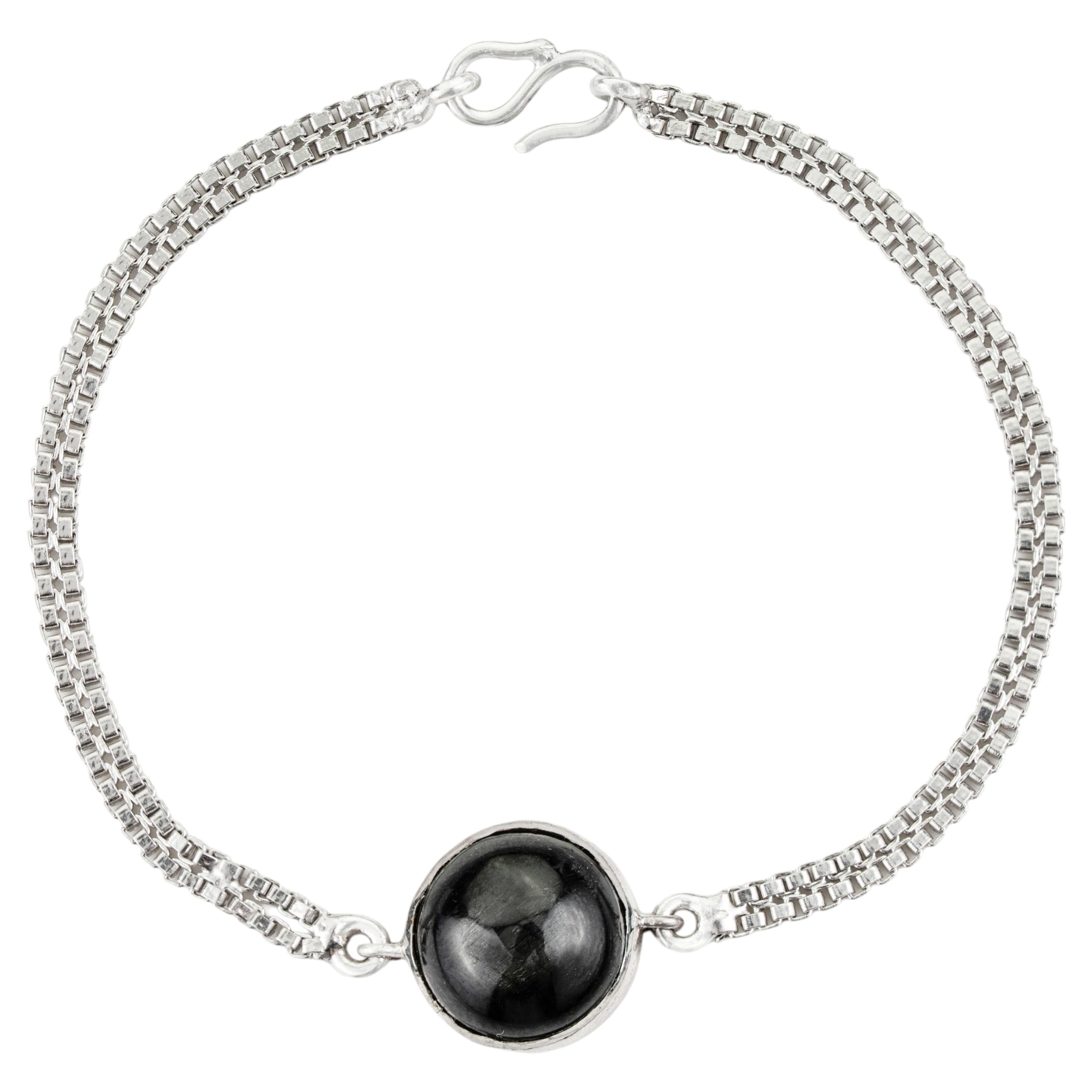 Silvorra 9.2CT Round Cut Black Star Single Stone Chain Bracelet in 925 Silver