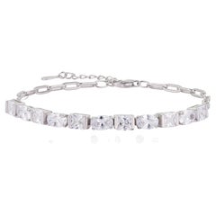 Bracelet à maillons en argent 925 Silvorra, alternant des maillons ovales et rectangulaires sertis de zircons cubiques