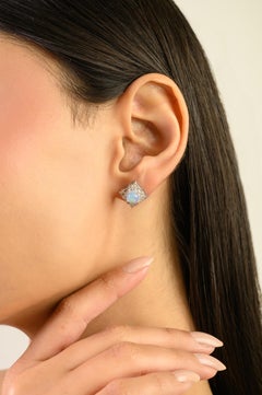 Silvorra Antique-Inspired Opal & Diamond Silver Stud Earrings for Everyday Wear