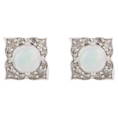 Silvorra Antique-Inspired Opal & Diamond Silver Stud Earrings for Everyday Wear