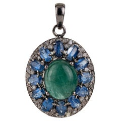 Silvorra Antik-Look Halo Smaragd Kyanit Anhänger mit Diamanten Valentin Geschenk